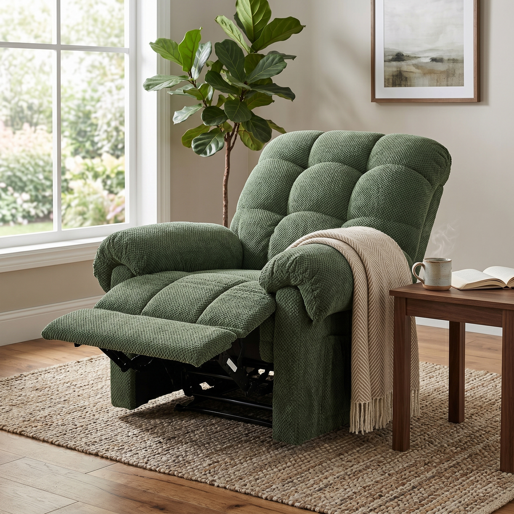 36.2" Wide Overstuffed Manual Recliner, Ergonomic Fabric Lounge Chair with Side Pockets
