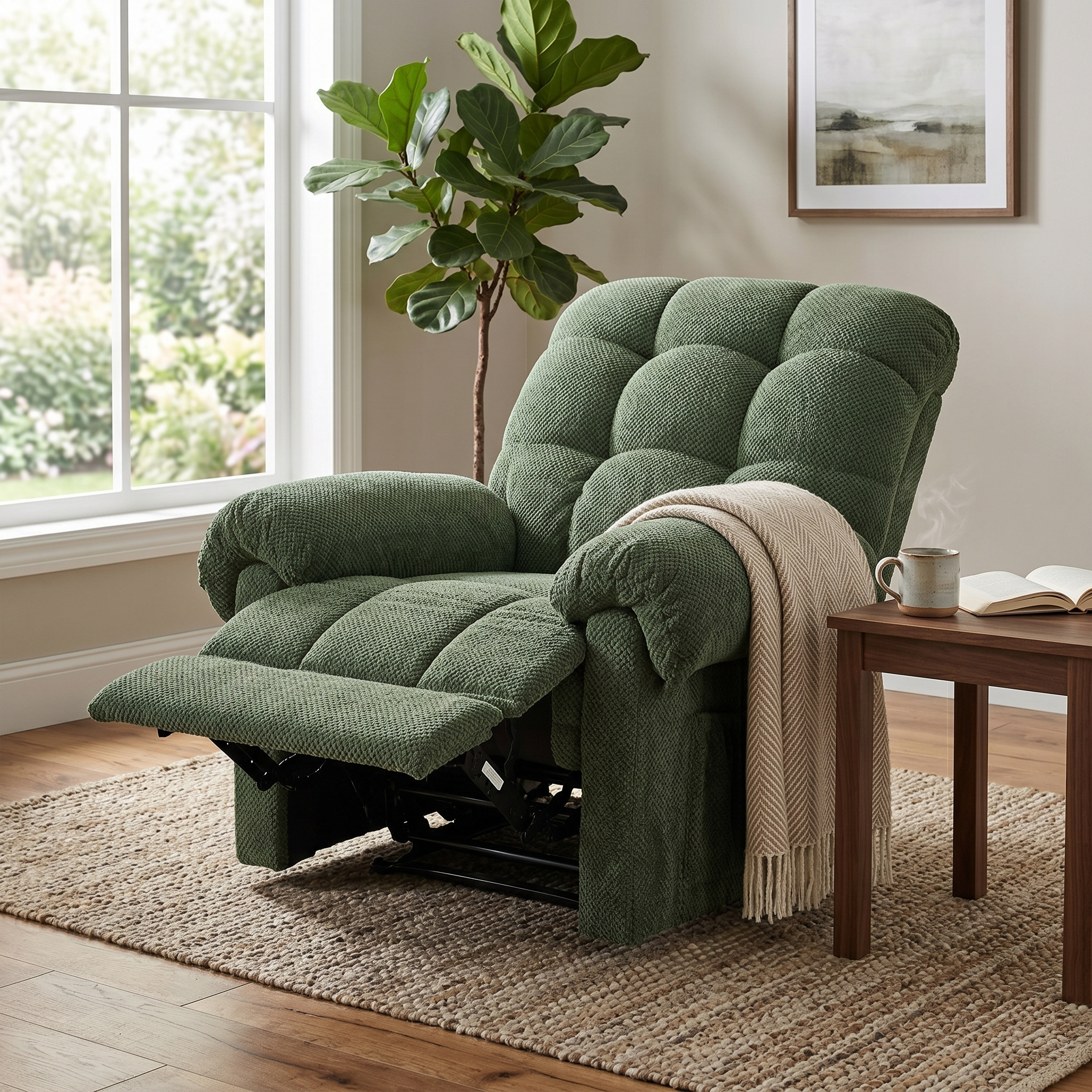 36.2" Wide Overstuffed Manual Recliner, Ergonomic Fabric Lounge Chair with Side Pockets