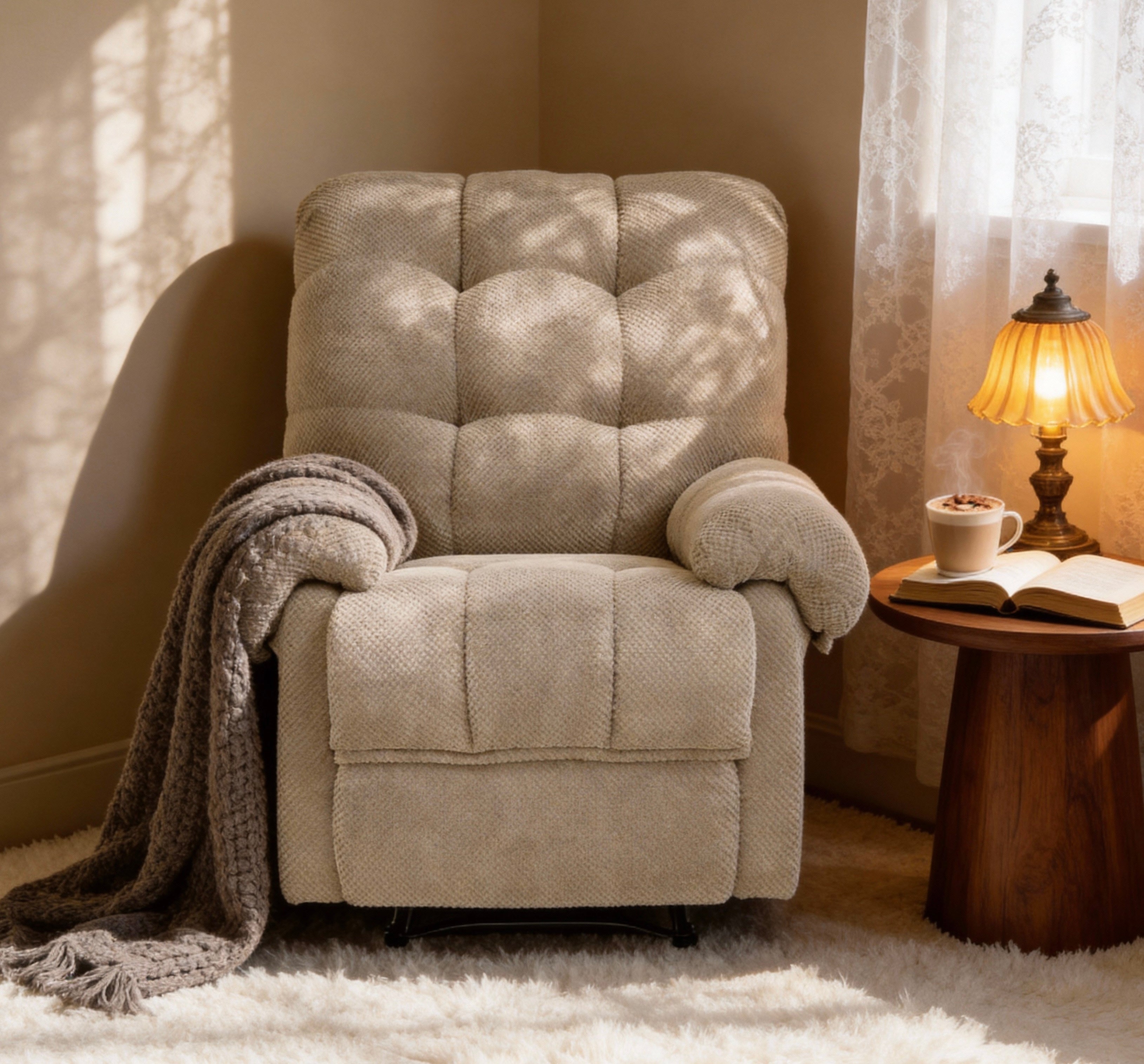 36.2" Wide Overstuffed Manual Recliner, Ergonomic Fabric Lounge Chair with Side Pockets