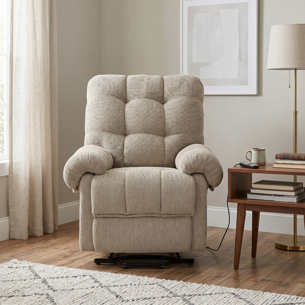 36.2" Wide Overstuffed Manual Recliner, Ergonomic Fabric Lounge Chair with Side Pockets