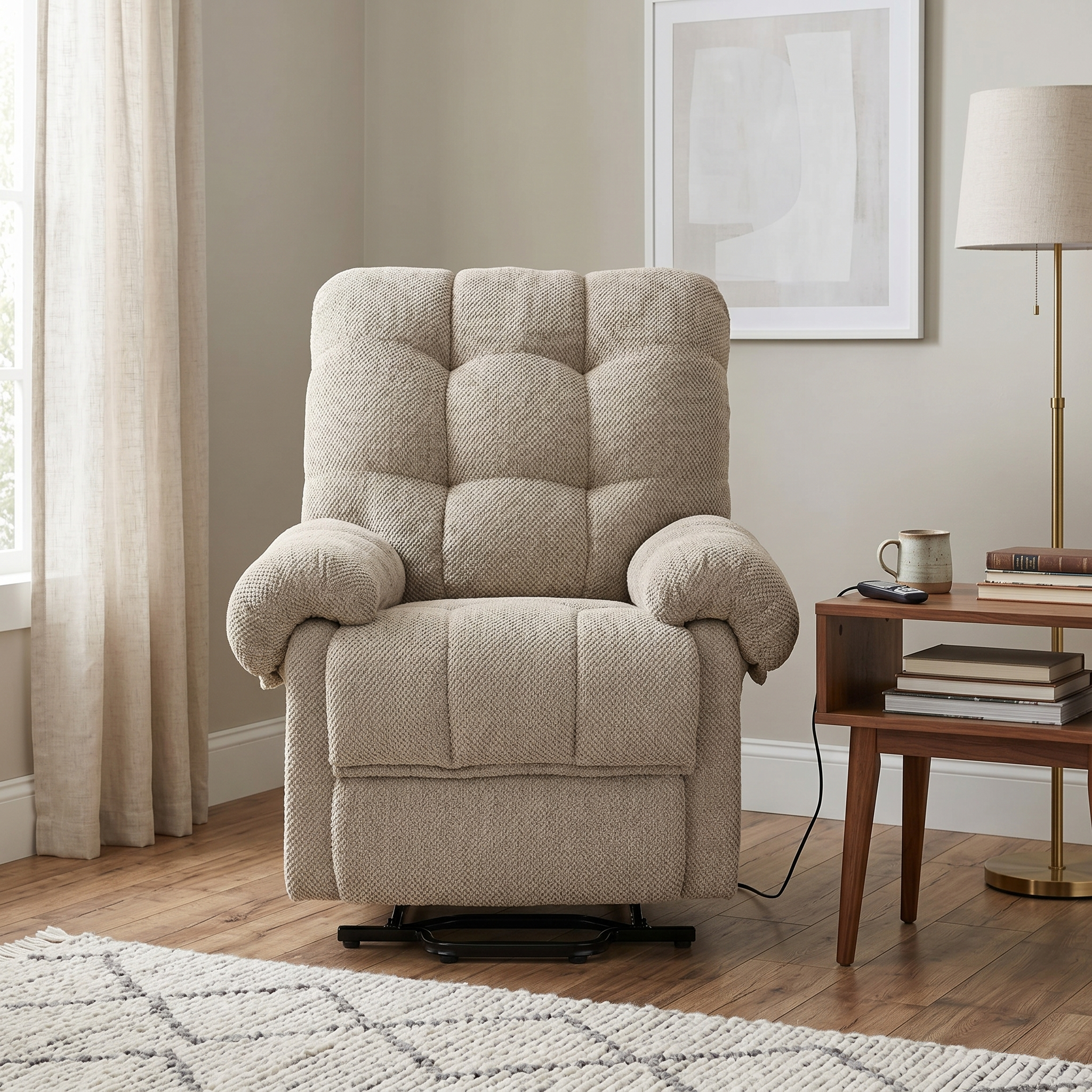36.2" Wide Overstuffed Manual Recliner, Ergonomic Fabric Lounge Chair with Side Pockets