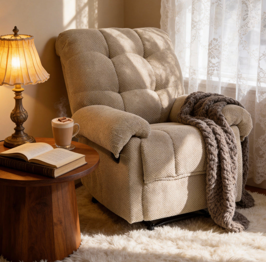 36.2" Wide Overstuffed Manual Recliner, Ergonomic Fabric Lounge Chair with Side Pockets