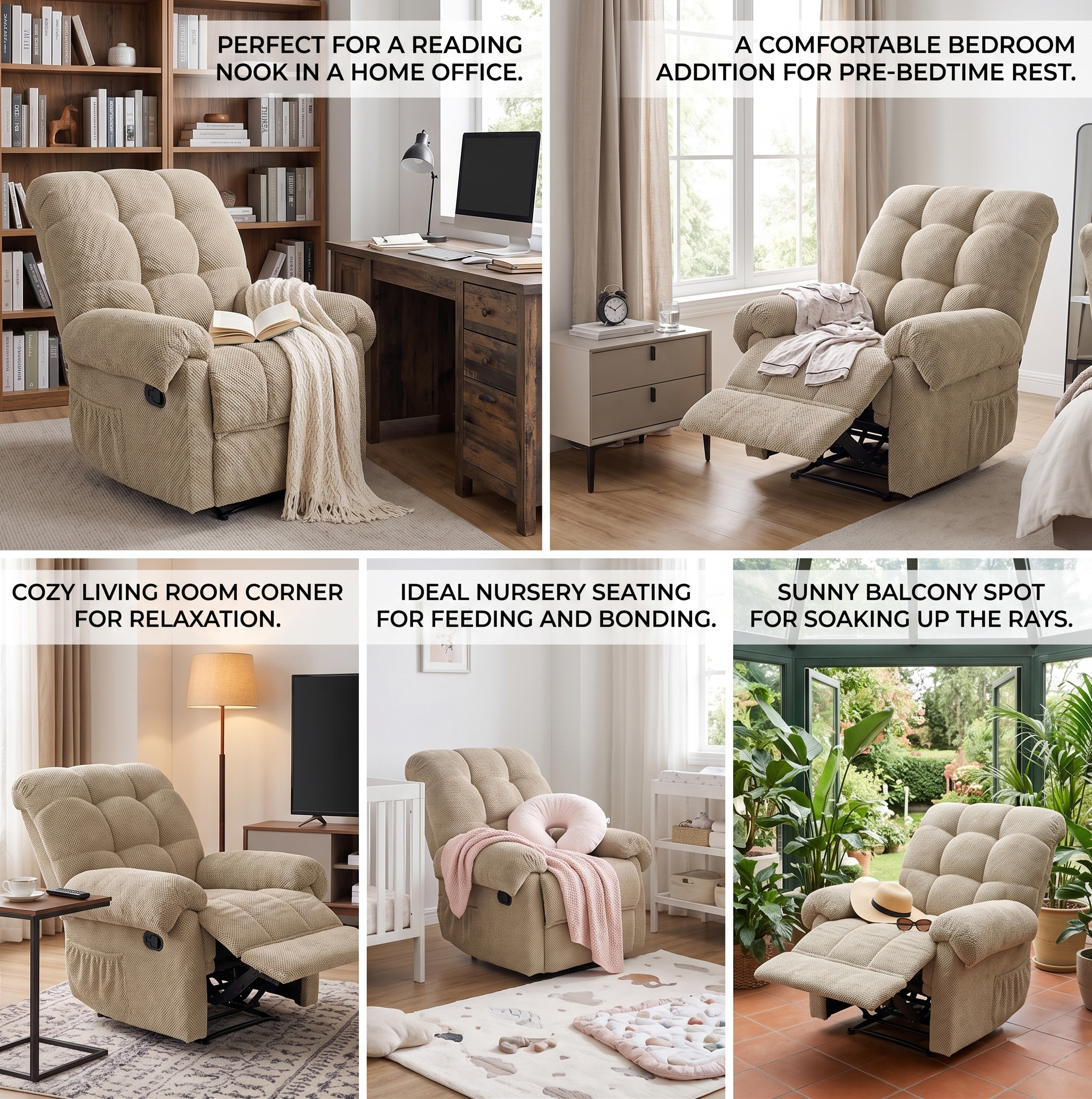 36.2" Wide Overstuffed Manual Recliner, Ergonomic Fabric Lounge Chair with Side Pockets