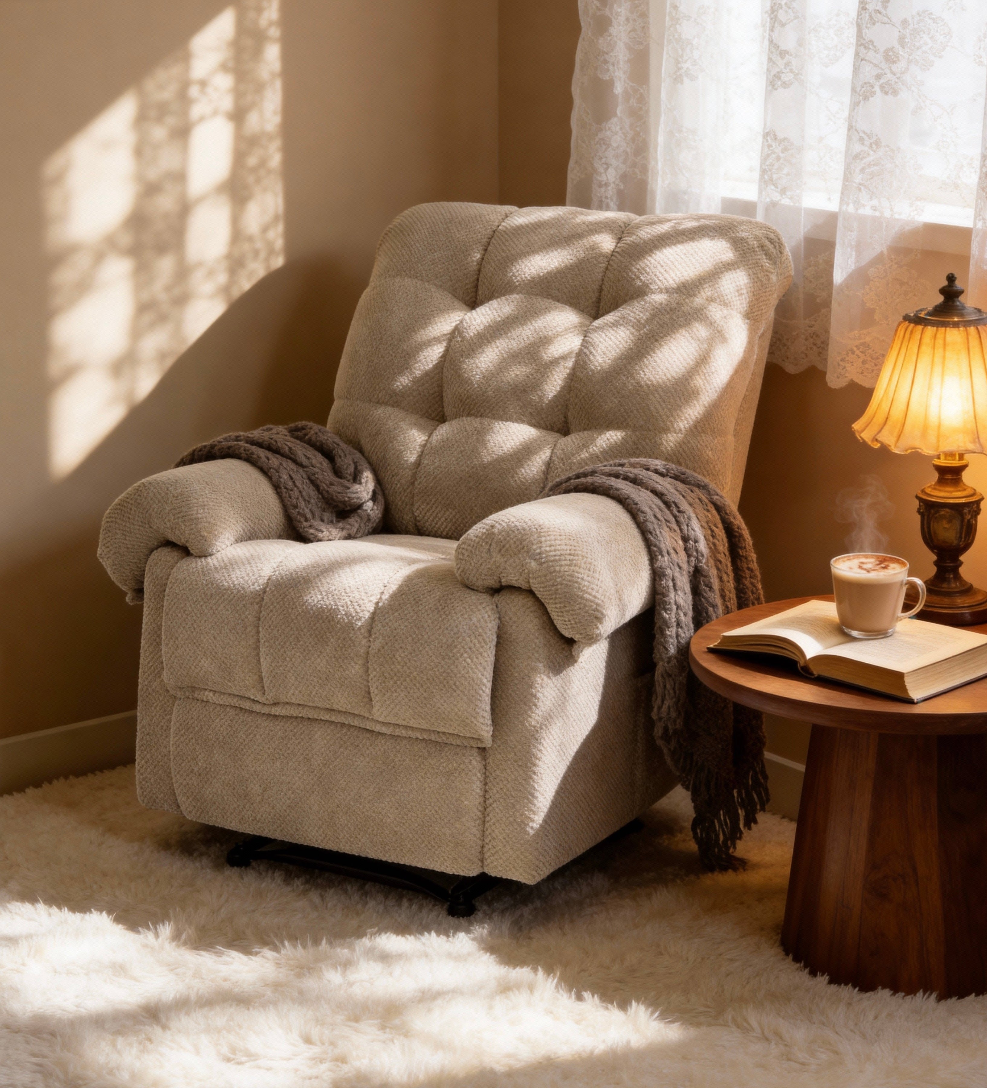 36.2" Wide Overstuffed Manual Recliner, Ergonomic Fabric Lounge Chair with Side Pockets