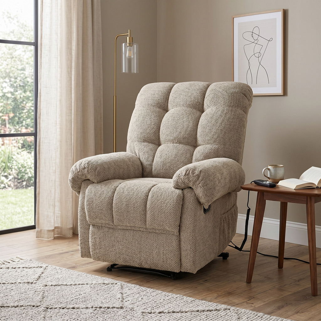 36.2" Wide Overstuffed Manual Recliner, Ergonomic Fabric Lounge Chair with Side Pockets