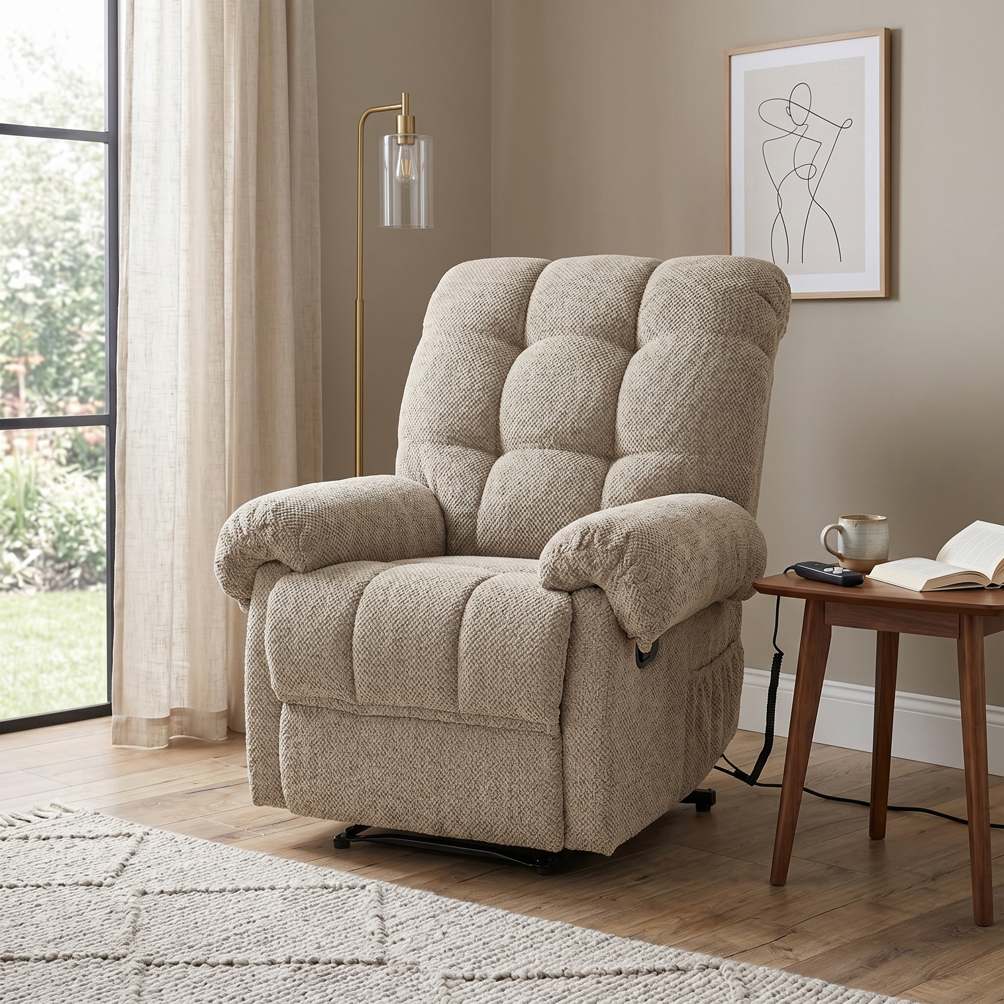36.2" Wide Overstuffed Manual Recliner, Ergonomic Fabric Lounge Chair with Side Pockets