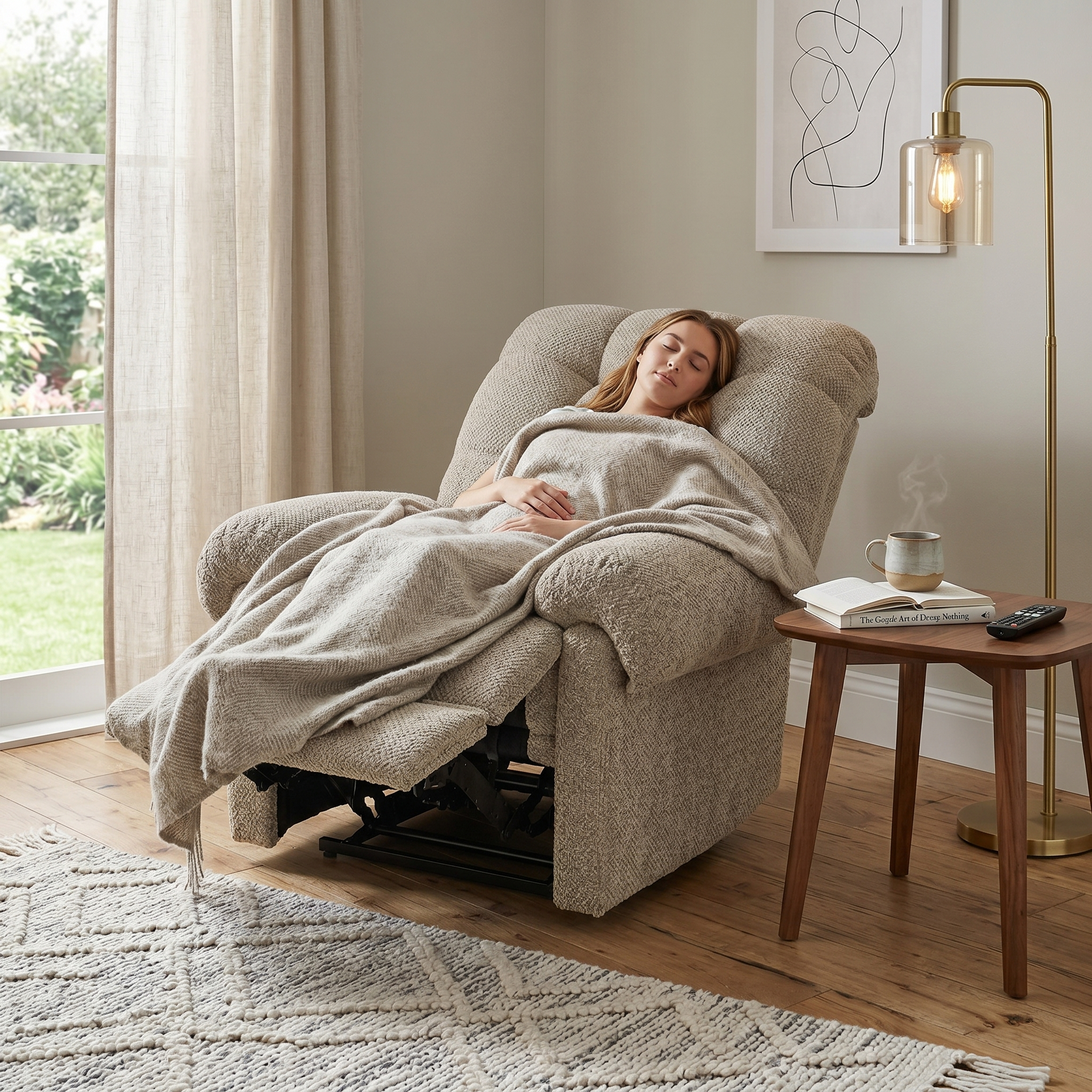 36.2" Wide Overstuffed Manual Recliner, Ergonomic Fabric Lounge Chair with Side Pockets