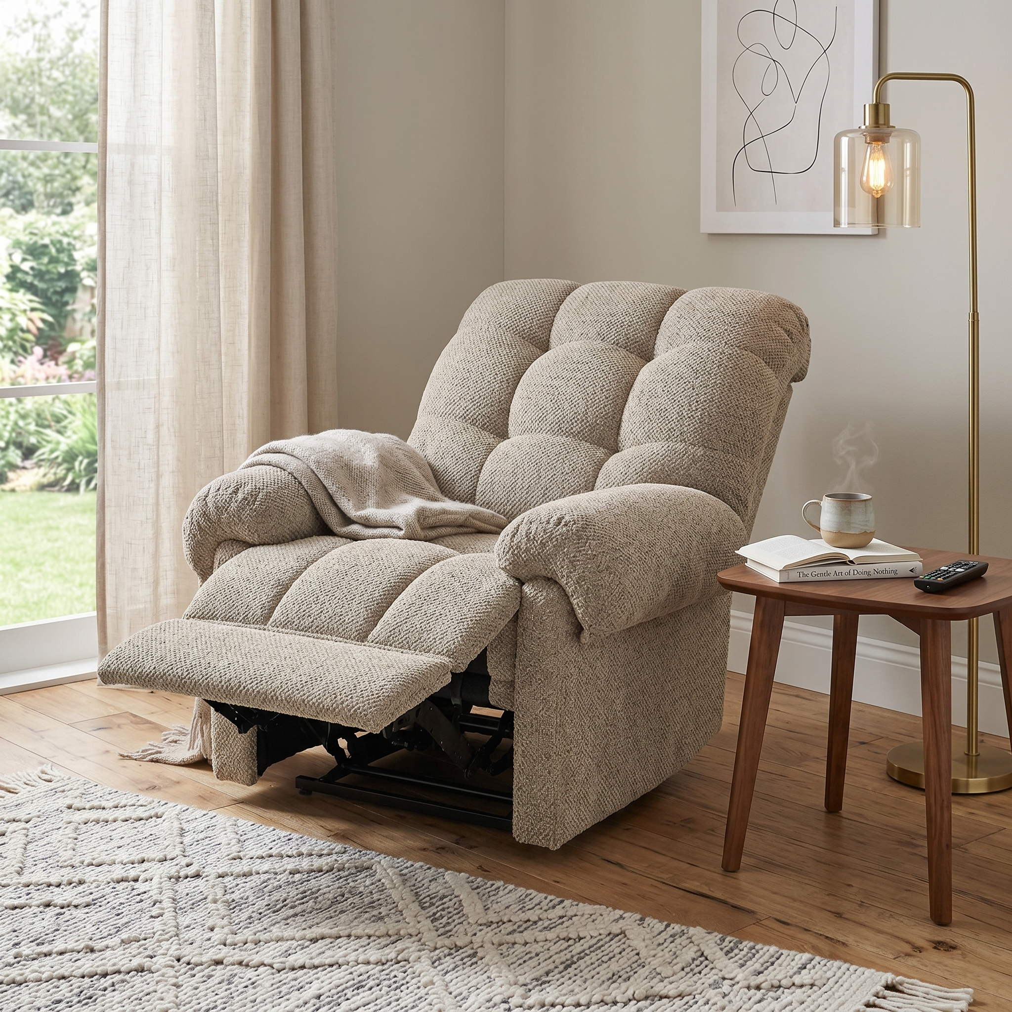 36.2" Wide Overstuffed Manual Recliner, Ergonomic Fabric Lounge Chair with Side Pockets