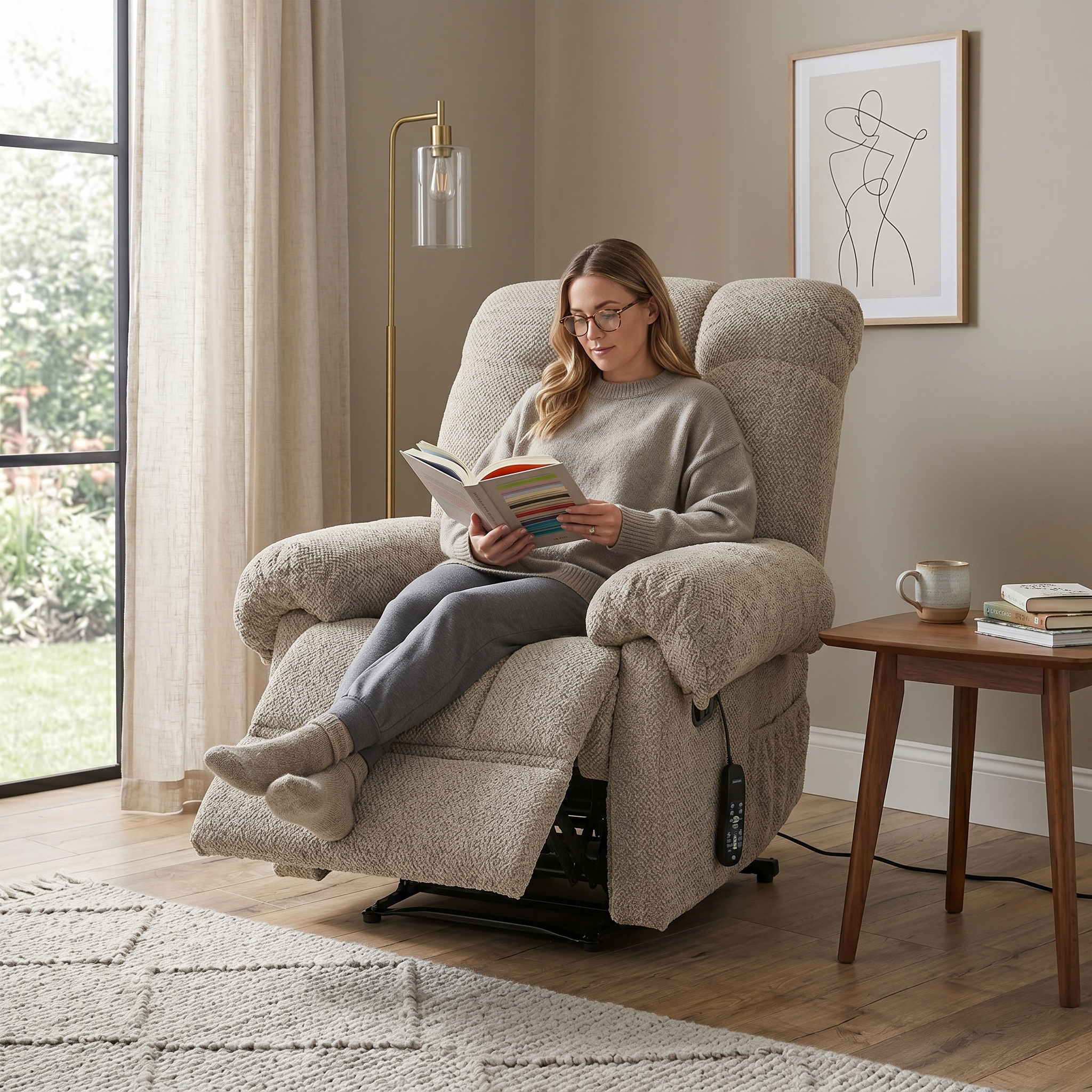 36.2" Wide Overstuffed Manual Recliner, Ergonomic Fabric Lounge Chair with Side Pockets