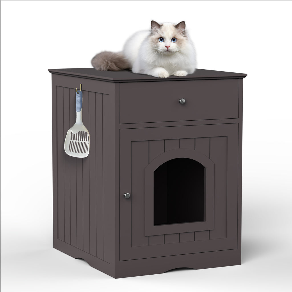 Cat Litter Box Enclosure with Storage Drawer, Hidden Litter Box Side Table and Indoor Cat Cabinet