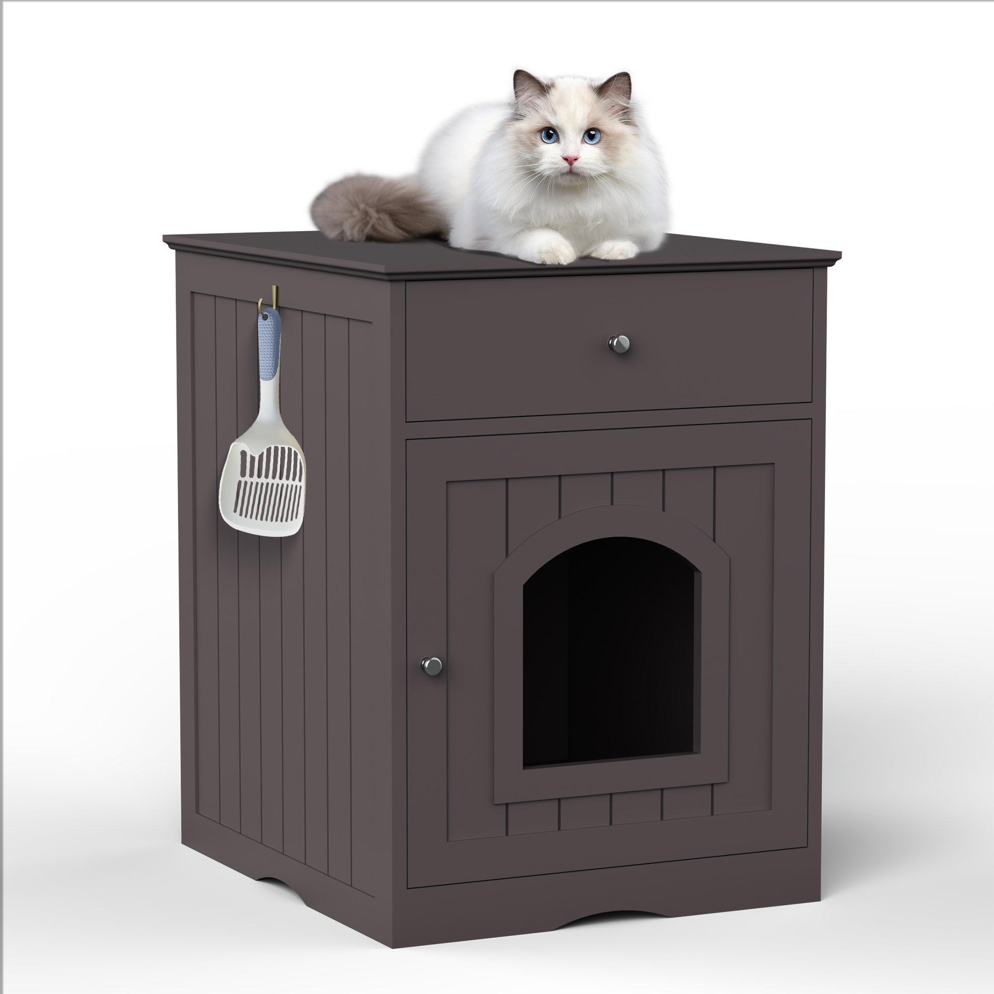 Cat Litter Box Enclosure with Storage Drawer, Hidden Litter Box Side Table and Indoor Cat Cabinet