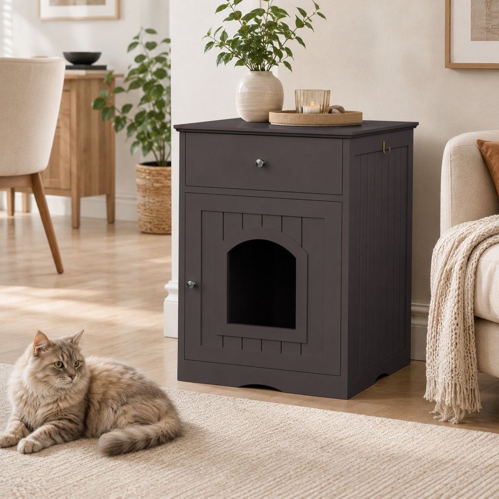 Cat Litter Box Enclosure with Storage Drawer, Hidden Litter Box Side Table and Indoor Cat Cabinet