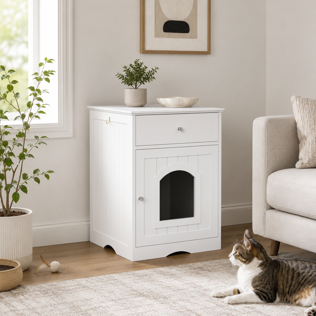 Cat Litter Box Enclosure with Storage Drawer, Hidden Litter Box Side Table and Indoor Cat Cabinet