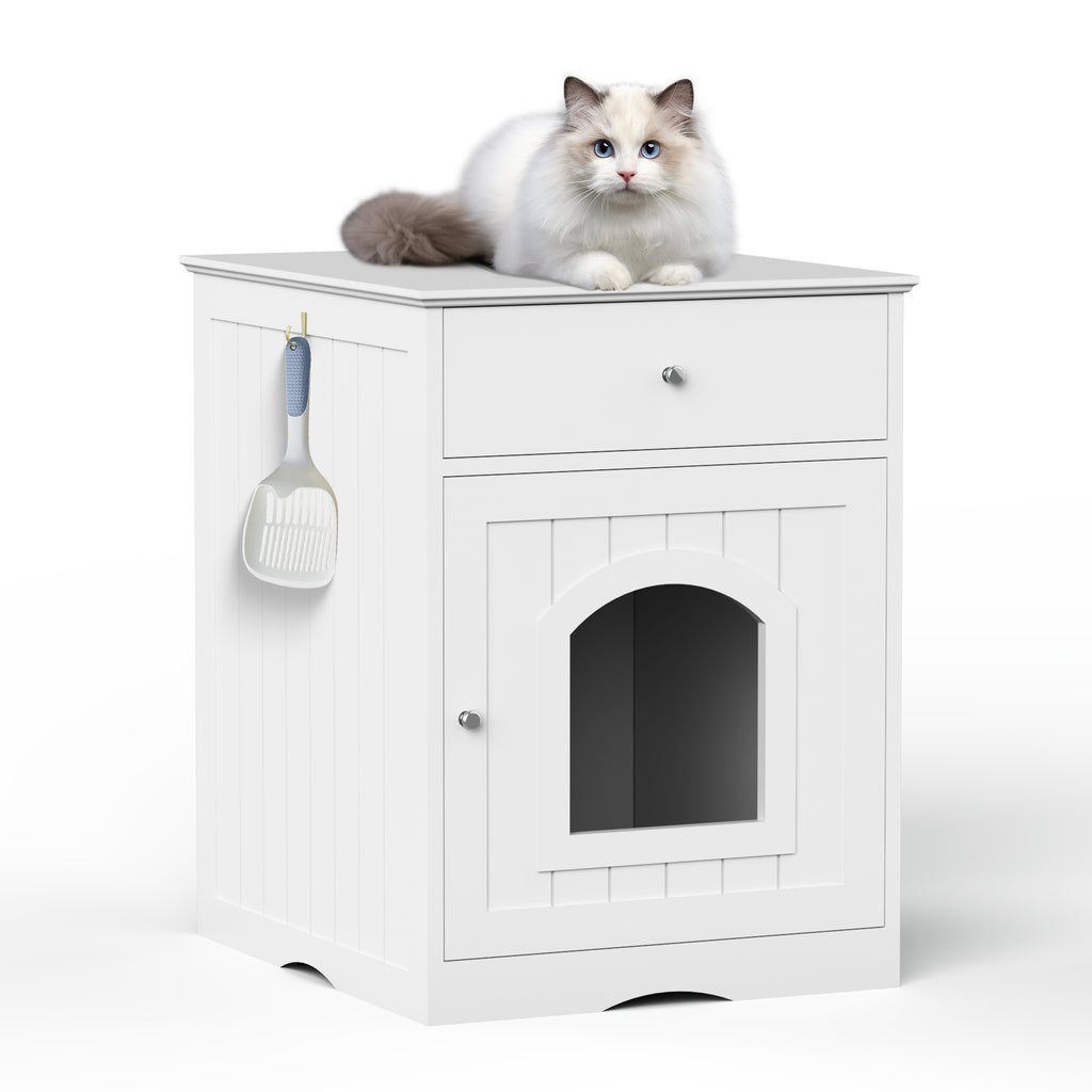 Cat Litter Box Enclosure with Storage Drawer, Hidden Litter Box Side Table and Indoor Cat Cabinet