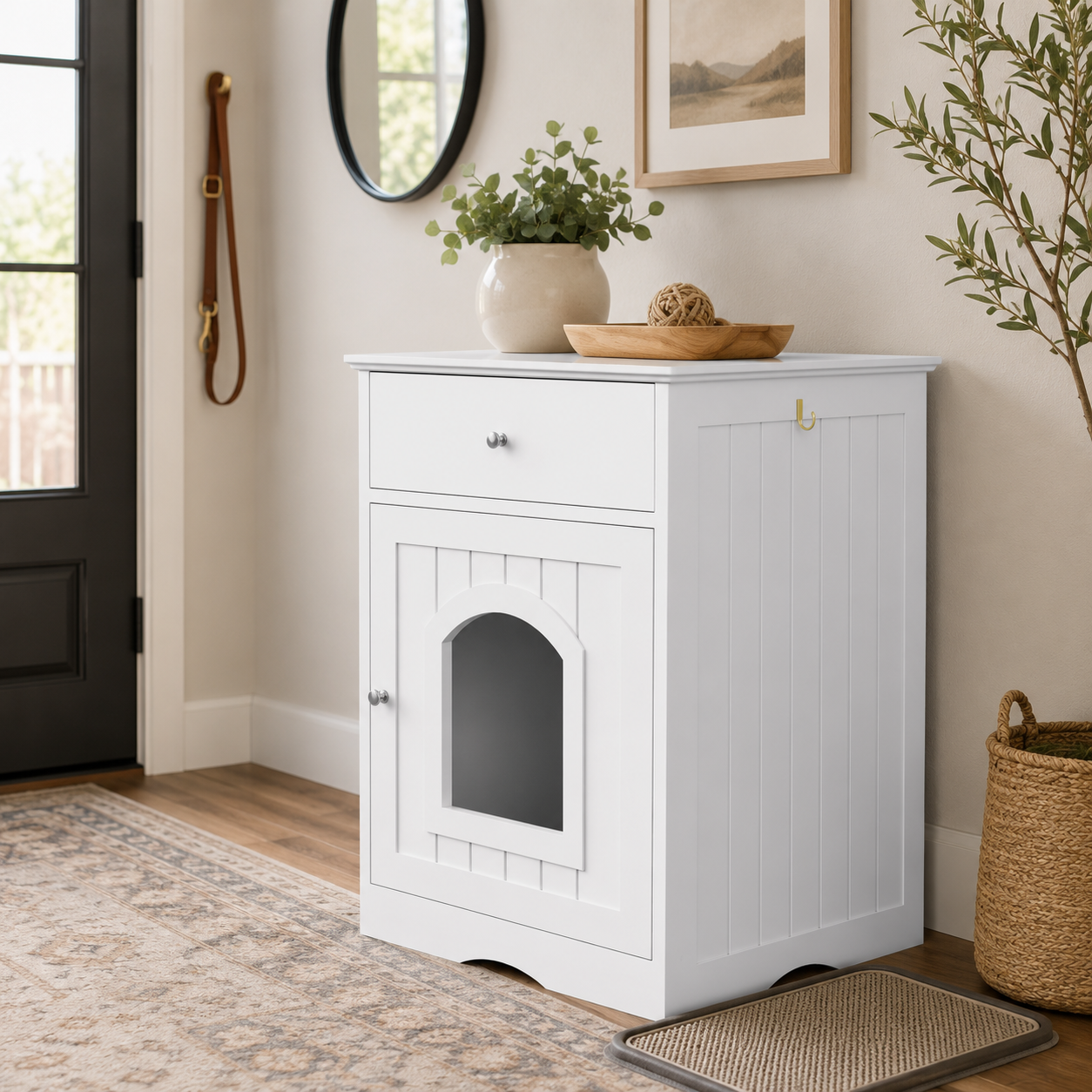 Cat Litter Box Enclosure with Storage Drawer, Hidden Litter Box Side Table and Indoor Cat Cabinet