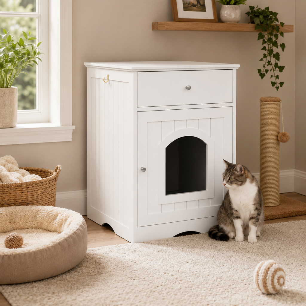 Cat Litter Box Enclosure with Storage Drawer, Hidden Litter Box Side Table and Indoor Cat Cabinet