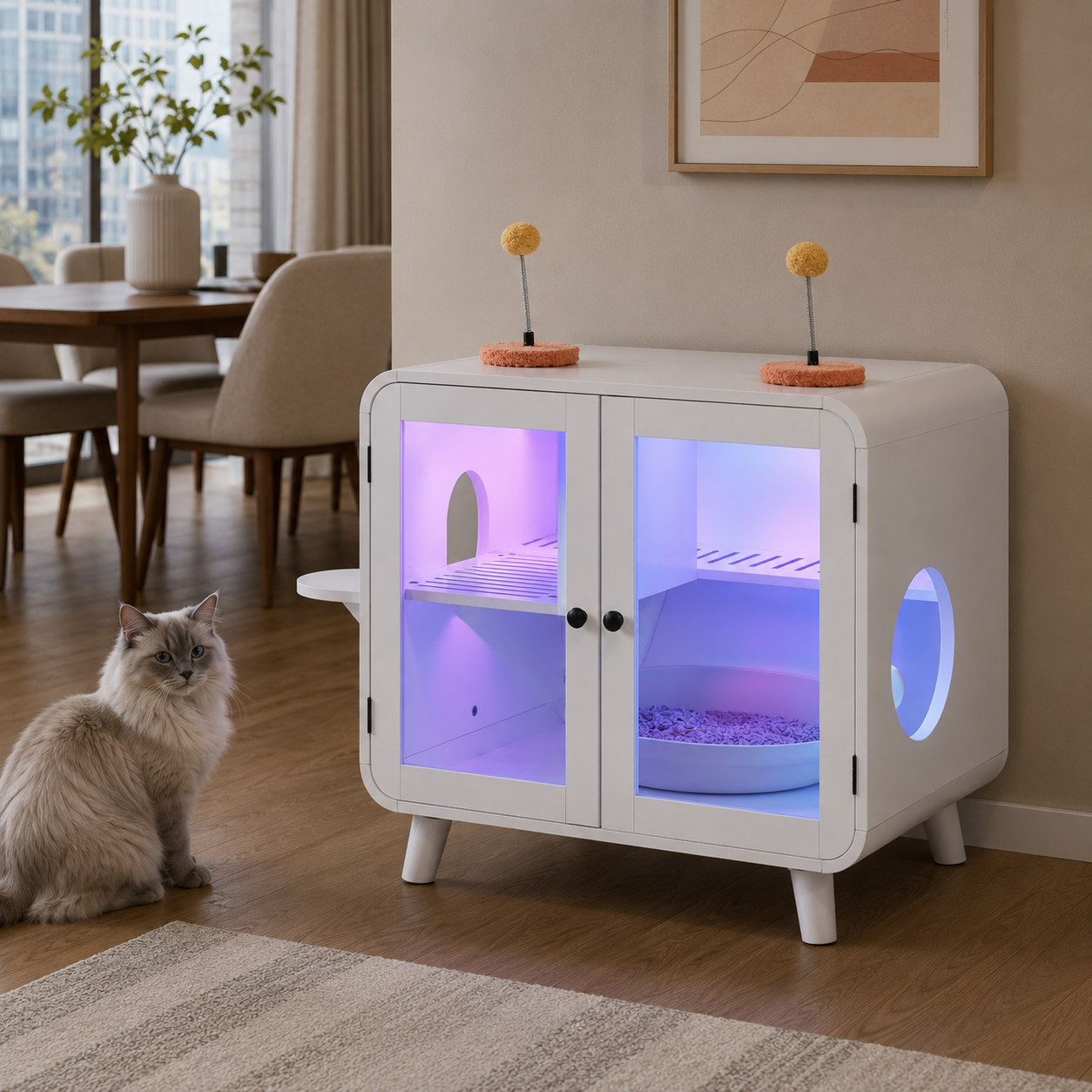 White RGB cat litter box furniture lifestyle image