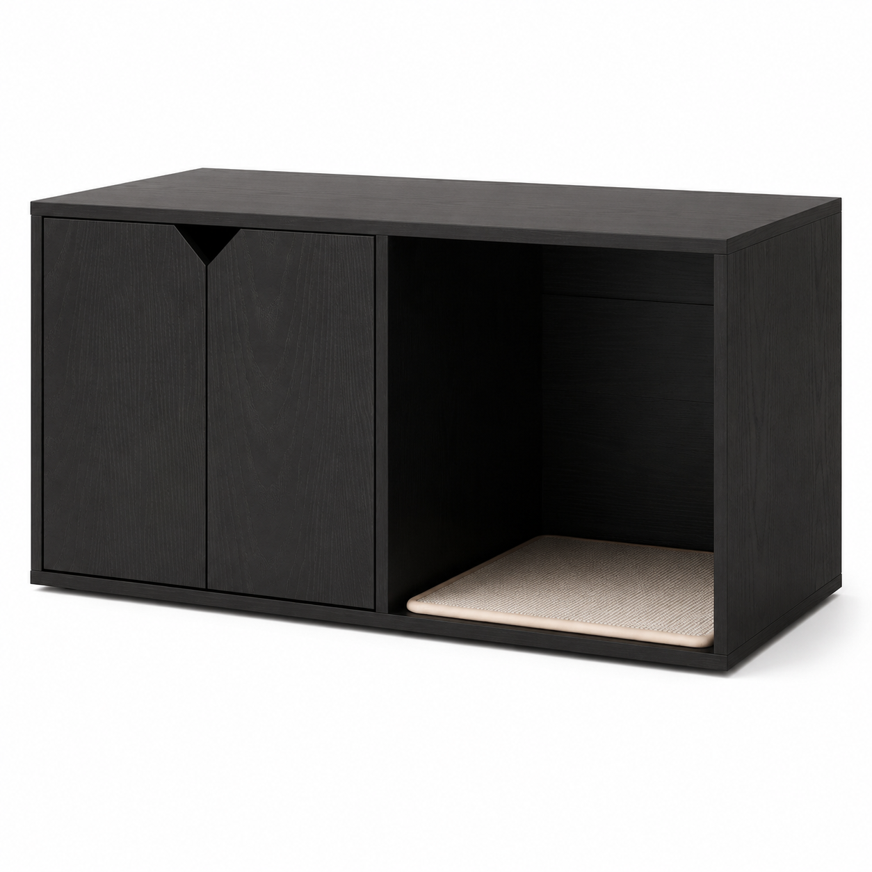 Litter Box Enclosure with Double-Door Cabinet and Open Cat Resting Nook with Scratching Pad, Black