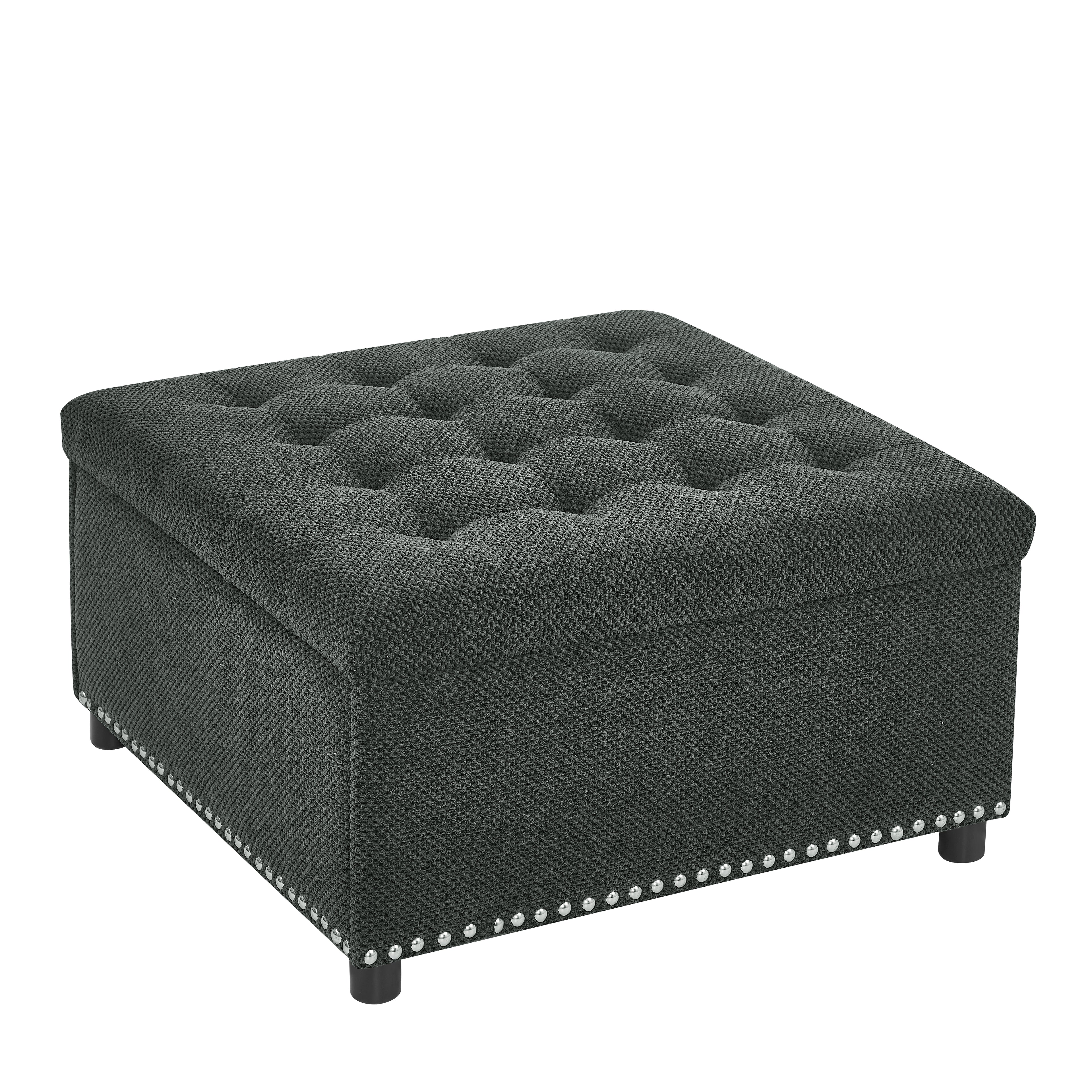 30" Square Tufted Storage Ottoman with Nailhead Trim, Upholstered Cocktail Ottoman with Hidden Storage