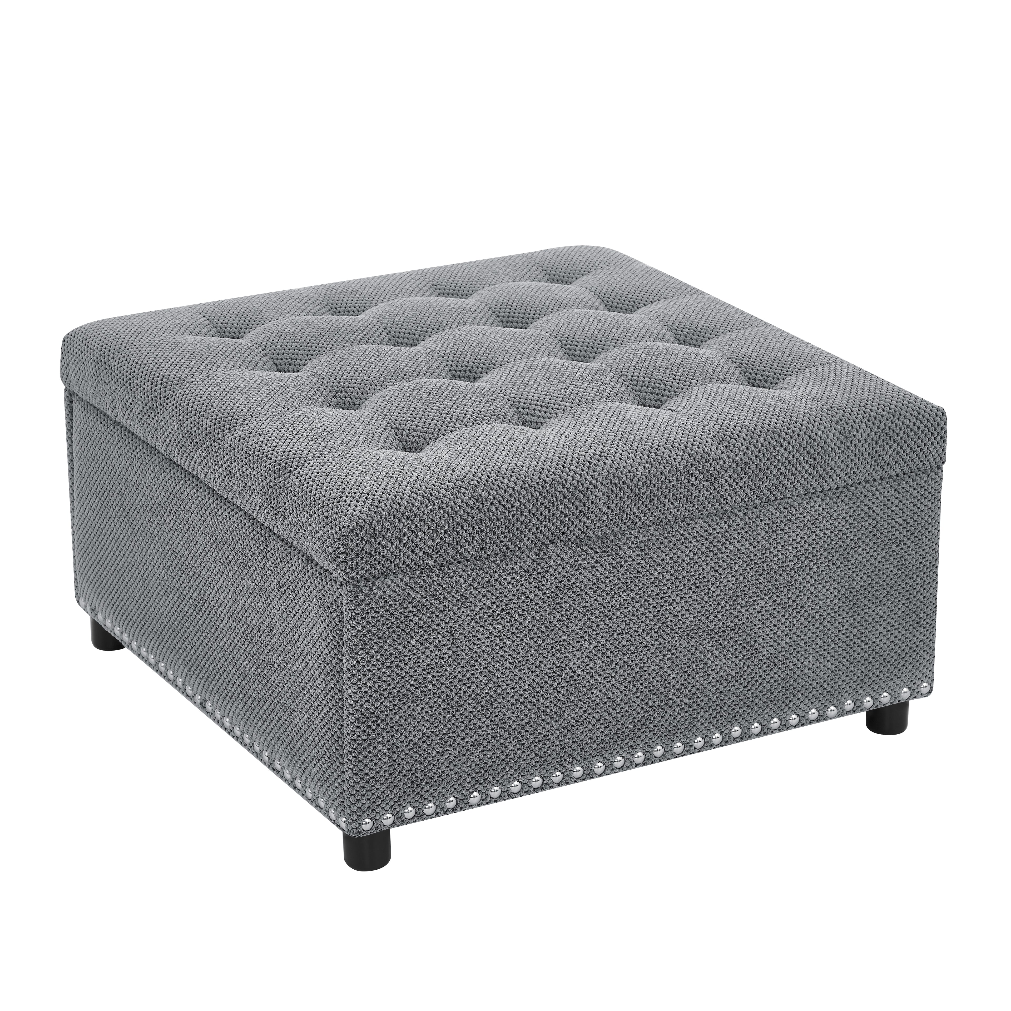 30" Square Tufted Storage Ottoman with Nailhead Trim, Upholstered Cocktail Ottoman with Hidden Storage