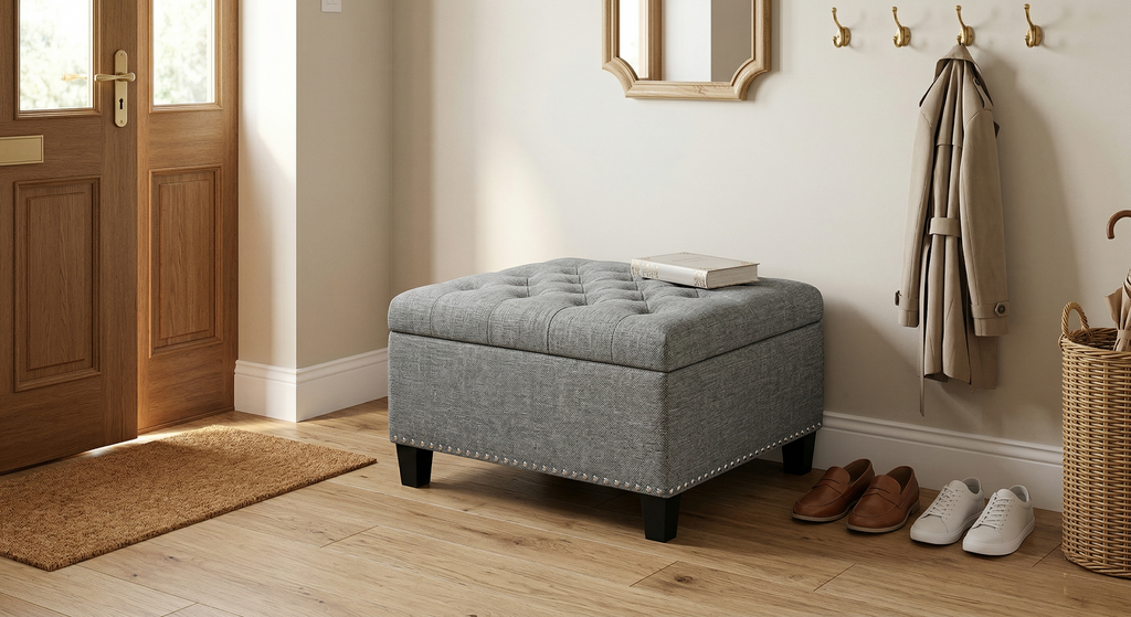 30" Square Tufted Storage Ottoman with Nailhead Trim, Upholstered Cocktail Ottoman with Hidden Storage