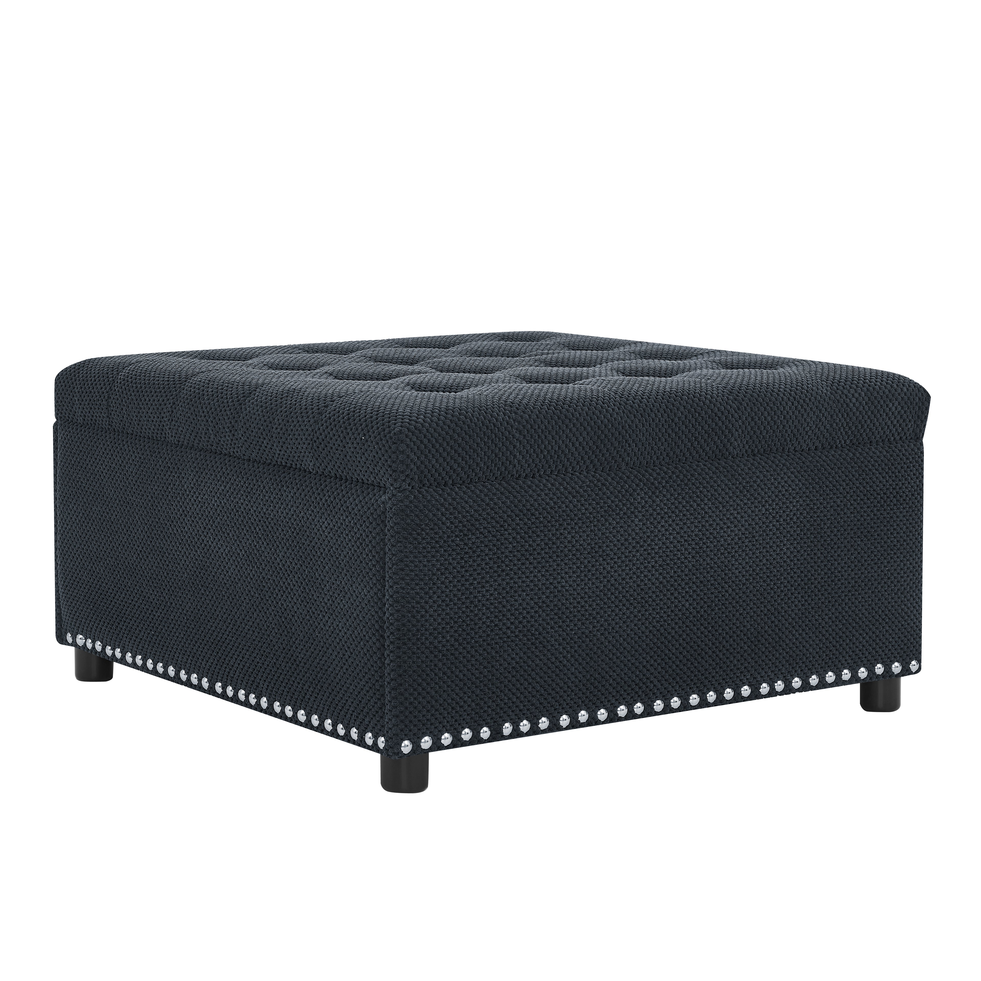 30" Square Tufted Storage Ottoman with Nailhead Trim, Upholstered Cocktail Ottoman with Hidden Storage