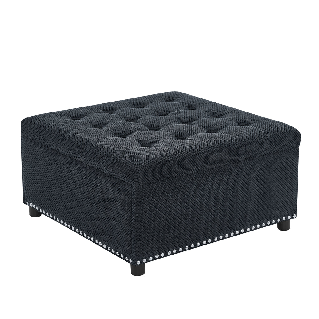 30" Square Tufted Storage Ottoman with Nailhead Trim, Upholstered Cocktail Ottoman with Hidden Storage