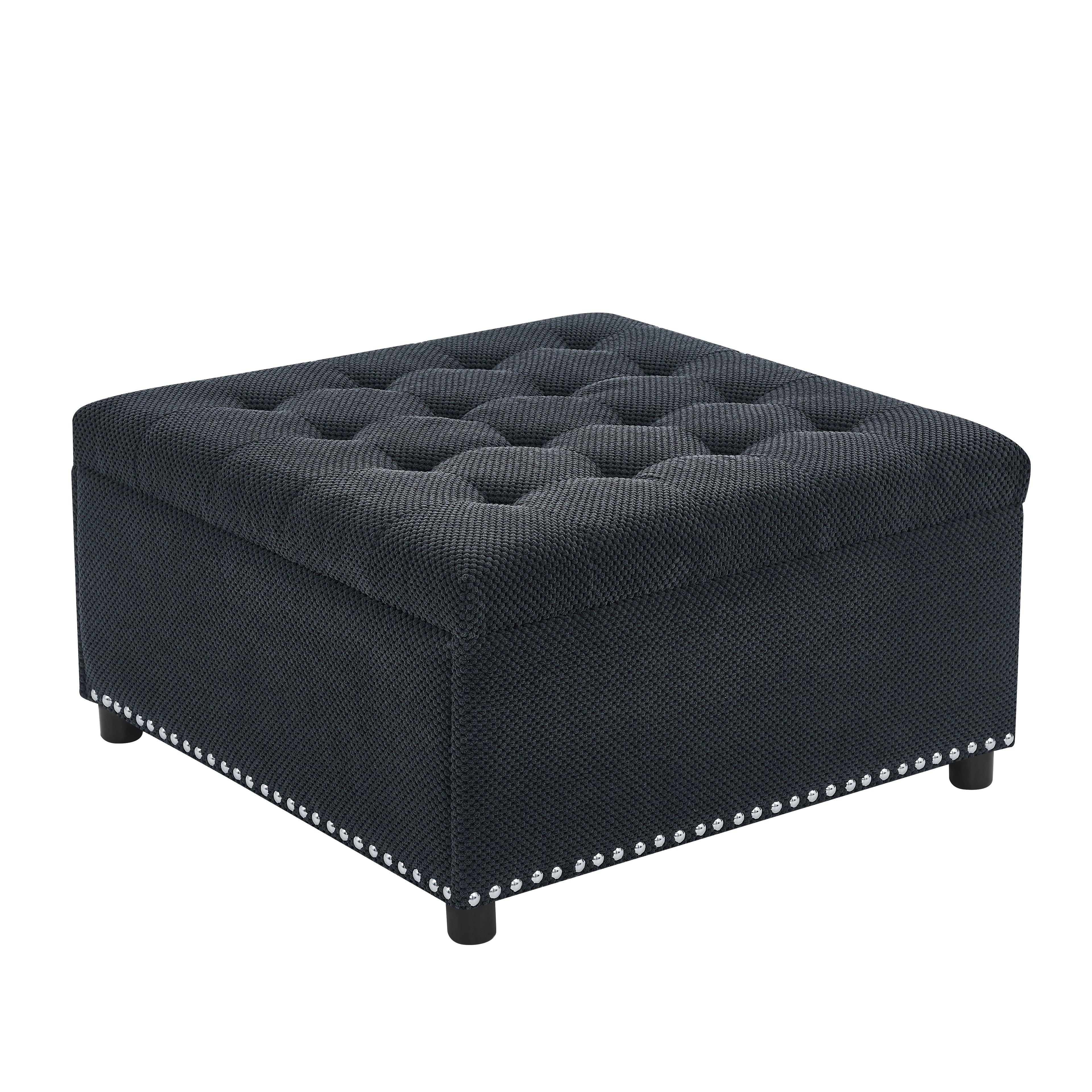 30" Square Tufted Storage Ottoman with Nailhead Trim, Upholstered Cocktail Ottoman with Hidden Storage