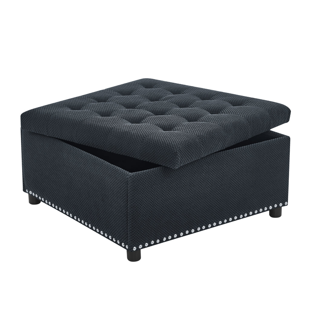 30" Square Tufted Storage Ottoman with Nailhead Trim, Upholstered Cocktail Ottoman with Hidden Storage