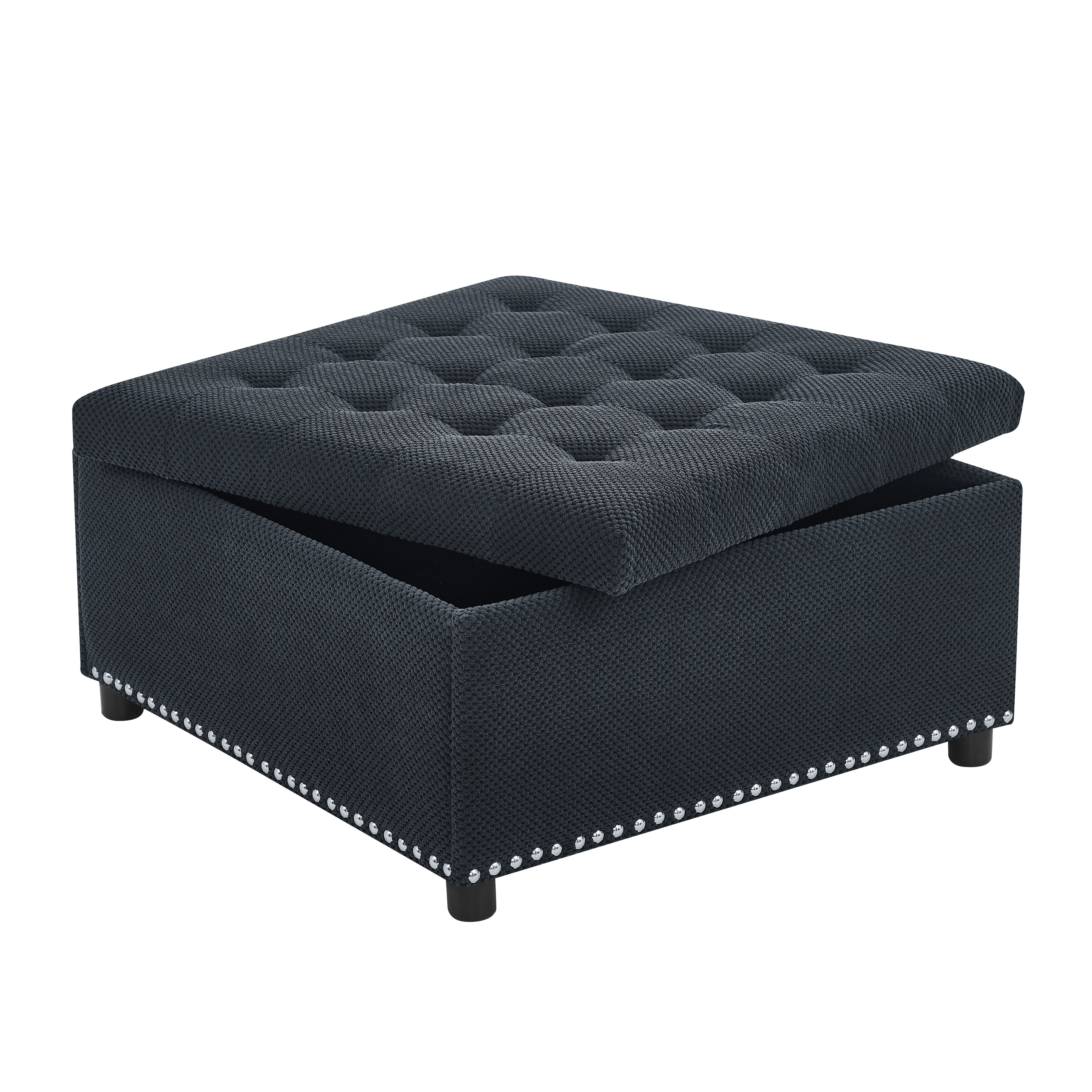 30" Square Tufted Storage Ottoman with Nailhead Trim, Upholstered Cocktail Ottoman with Hidden Storage