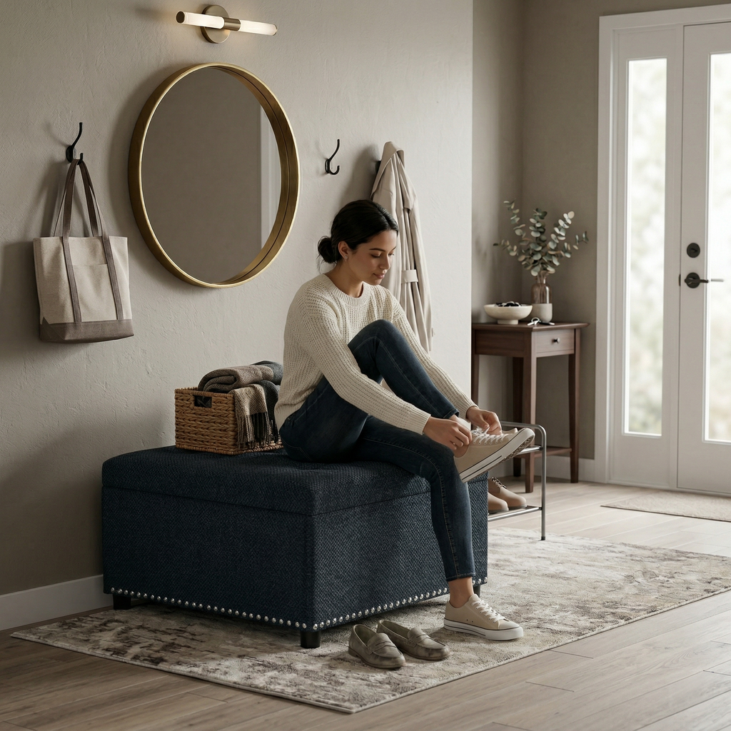 30" Square Tufted Storage Ottoman with Nailhead Trim, Upholstered Cocktail Ottoman with Hidden Storage