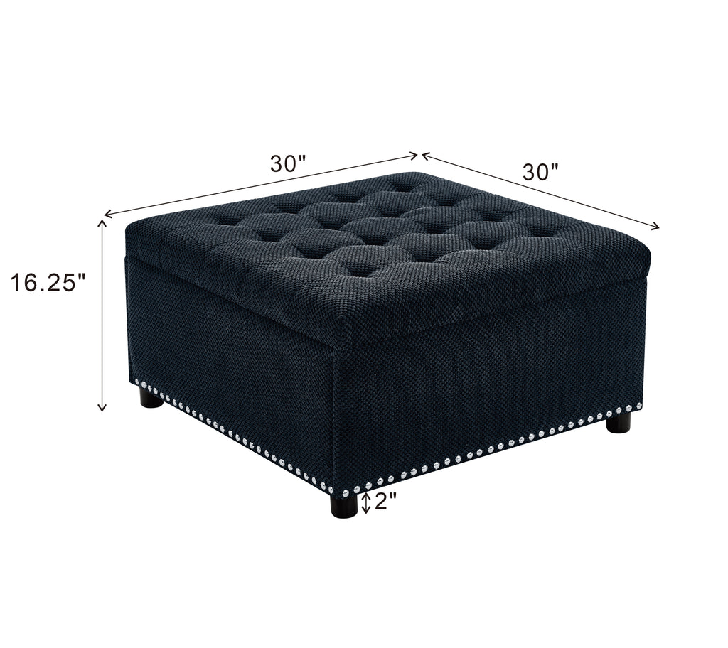 30" Square Tufted Storage Ottoman with Nailhead Trim, Upholstered Cocktail Ottoman with Hidden Storage
