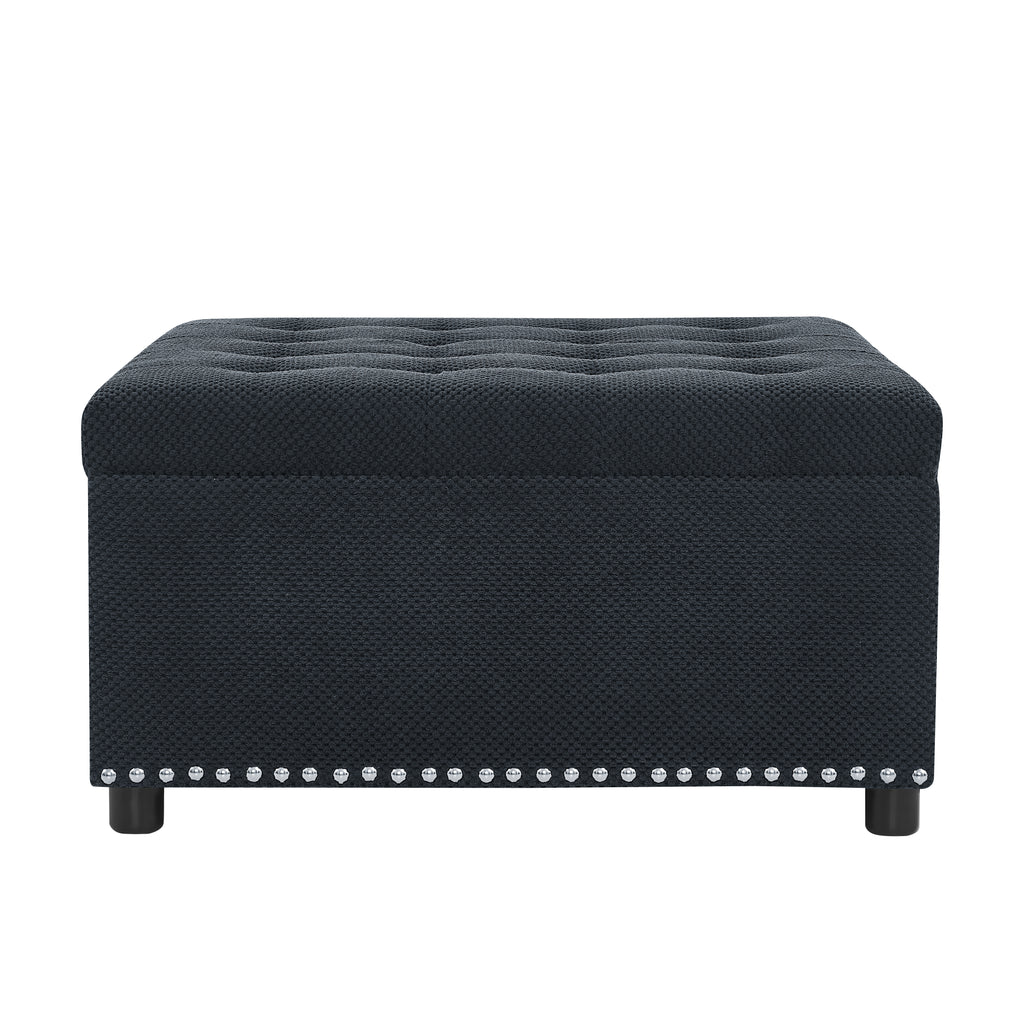 30" Square Tufted Storage Ottoman with Nailhead Trim, Upholstered Cocktail Ottoman with Hidden Storage