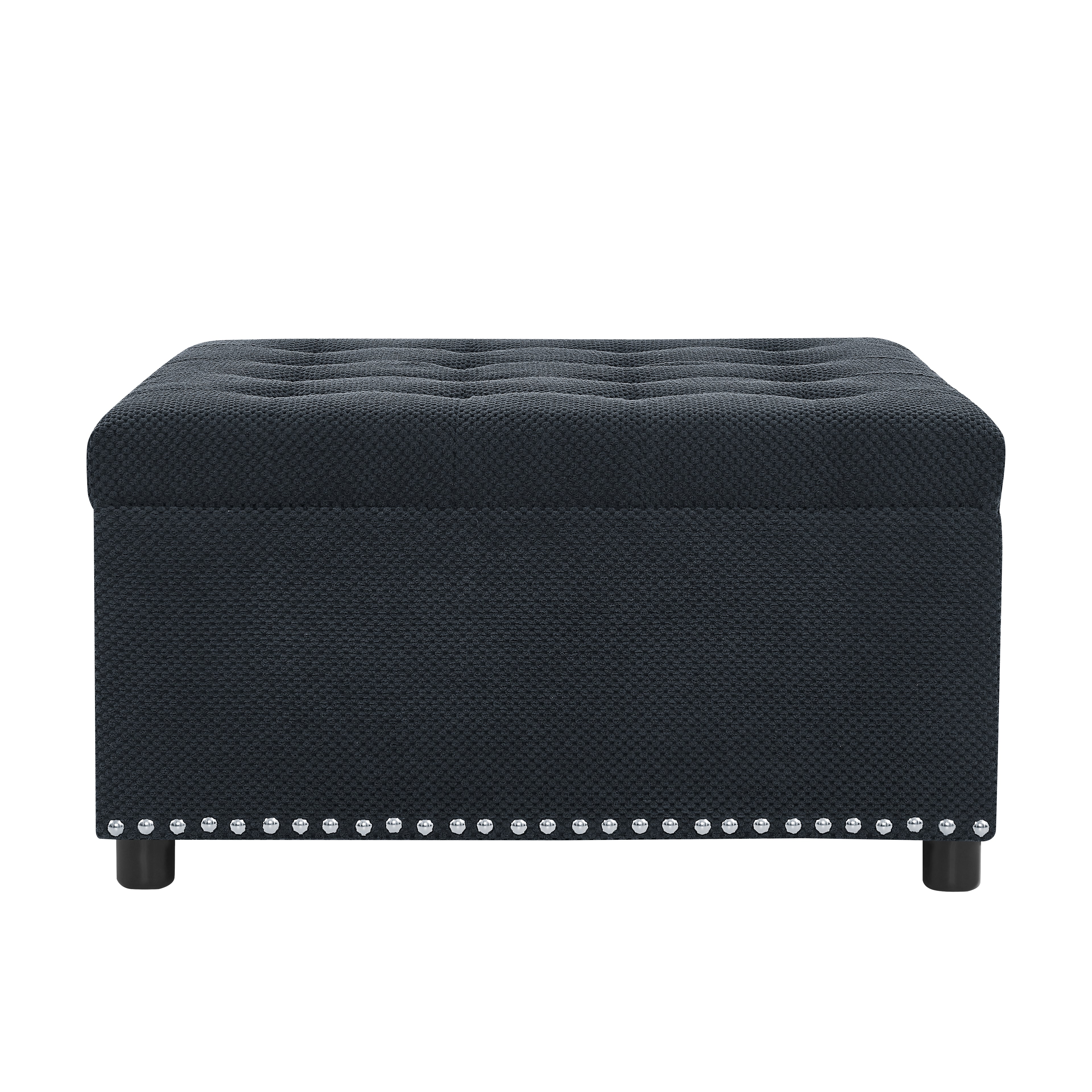 30" Square Tufted Storage Ottoman with Nailhead Trim, Upholstered Cocktail Ottoman with Hidden Storage