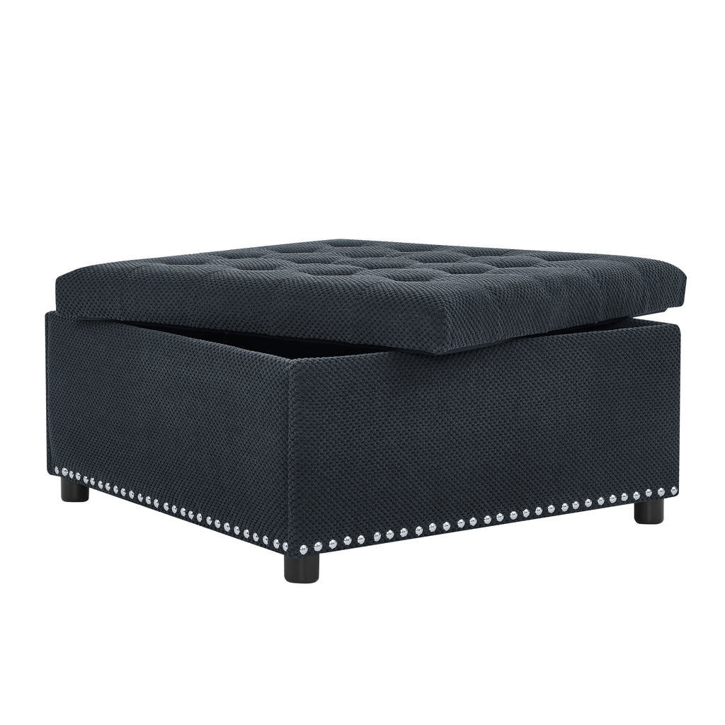 30" Square Tufted Storage Ottoman with Nailhead Trim, Upholstered Cocktail Ottoman with Hidden Storage
