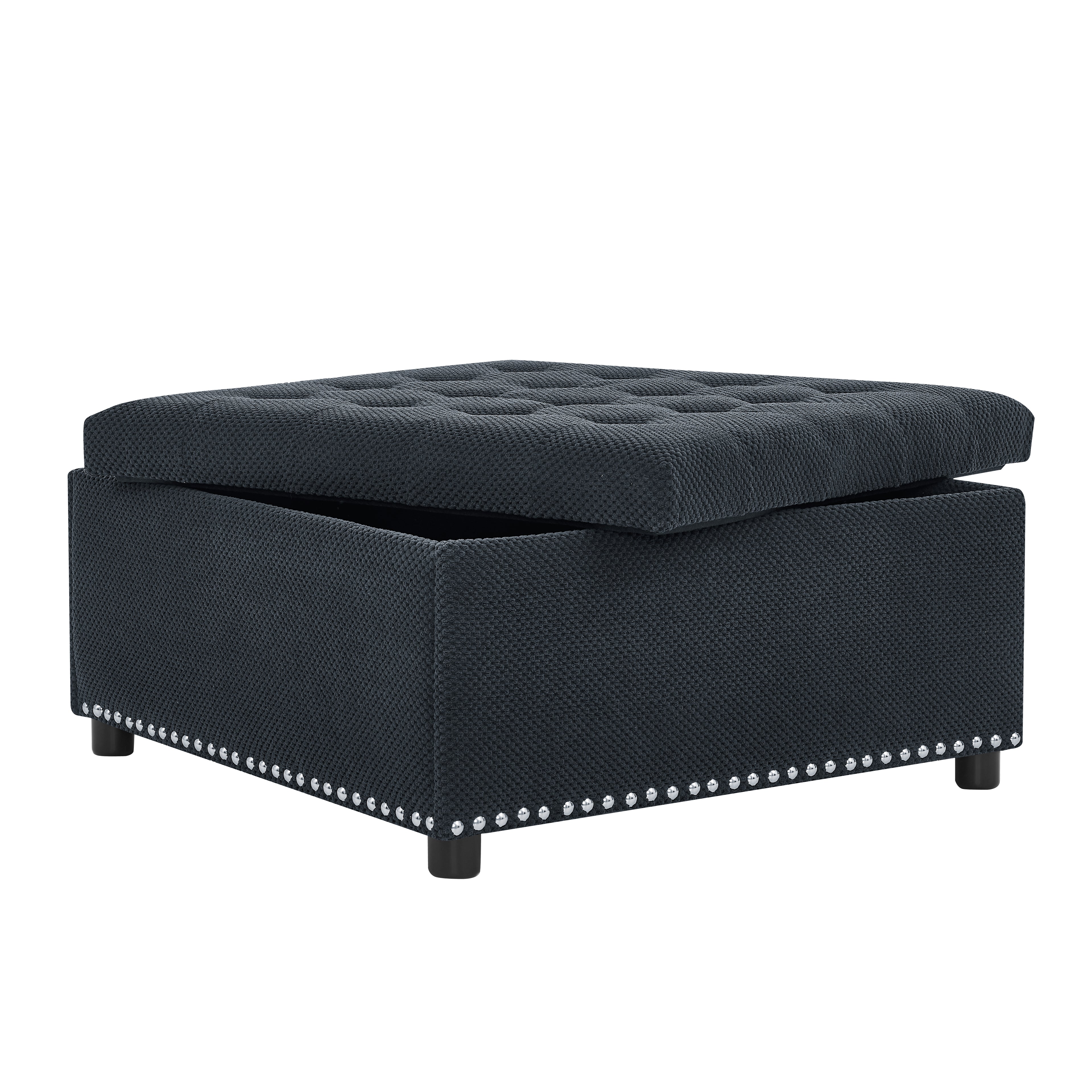 30" Square Tufted Storage Ottoman with Nailhead Trim, Upholstered Cocktail Ottoman with Hidden Storage