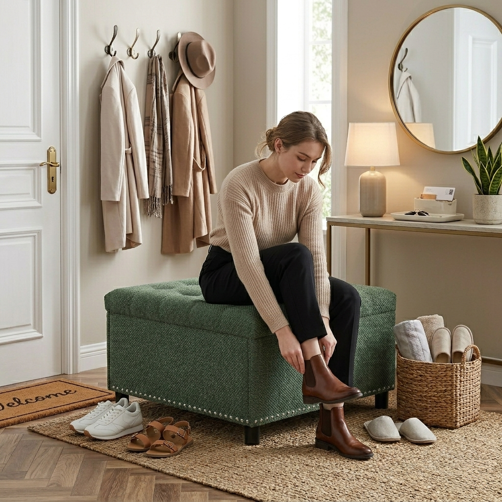 30" Square Tufted Storage Ottoman with Nailhead Trim, Upholstered Cocktail Ottoman with Hidden Storage