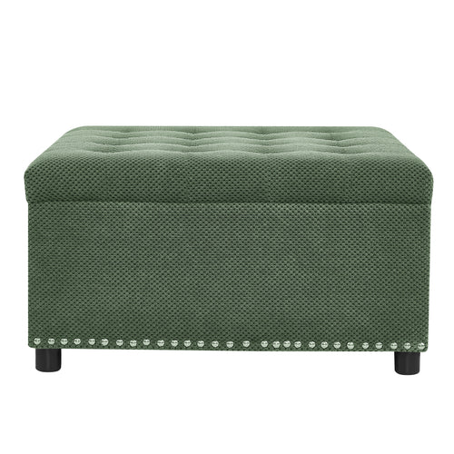 30" Square Tufted Storage Ottoman with Nailhead Trim, Upholstered Cocktail Ottoman with Hidden Storage