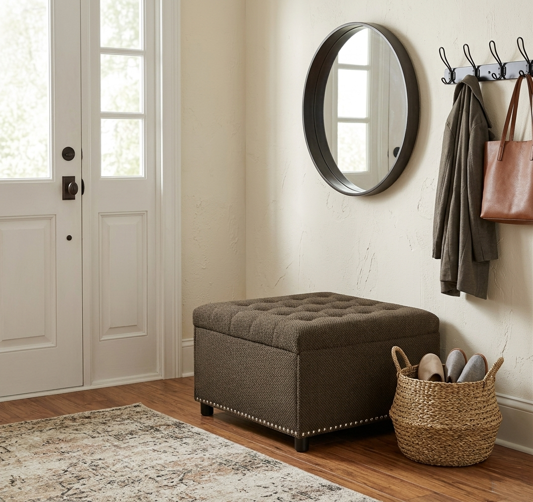 30" Square Tufted Storage Ottoman with Nailhead Trim, Upholstered Cocktail Ottoman with Hidden Storage