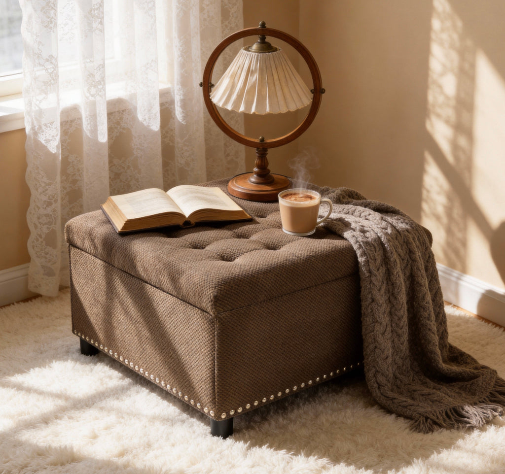 30" Square Tufted Storage Ottoman with Nailhead Trim, Upholstered Cocktail Ottoman with Hidden Storage