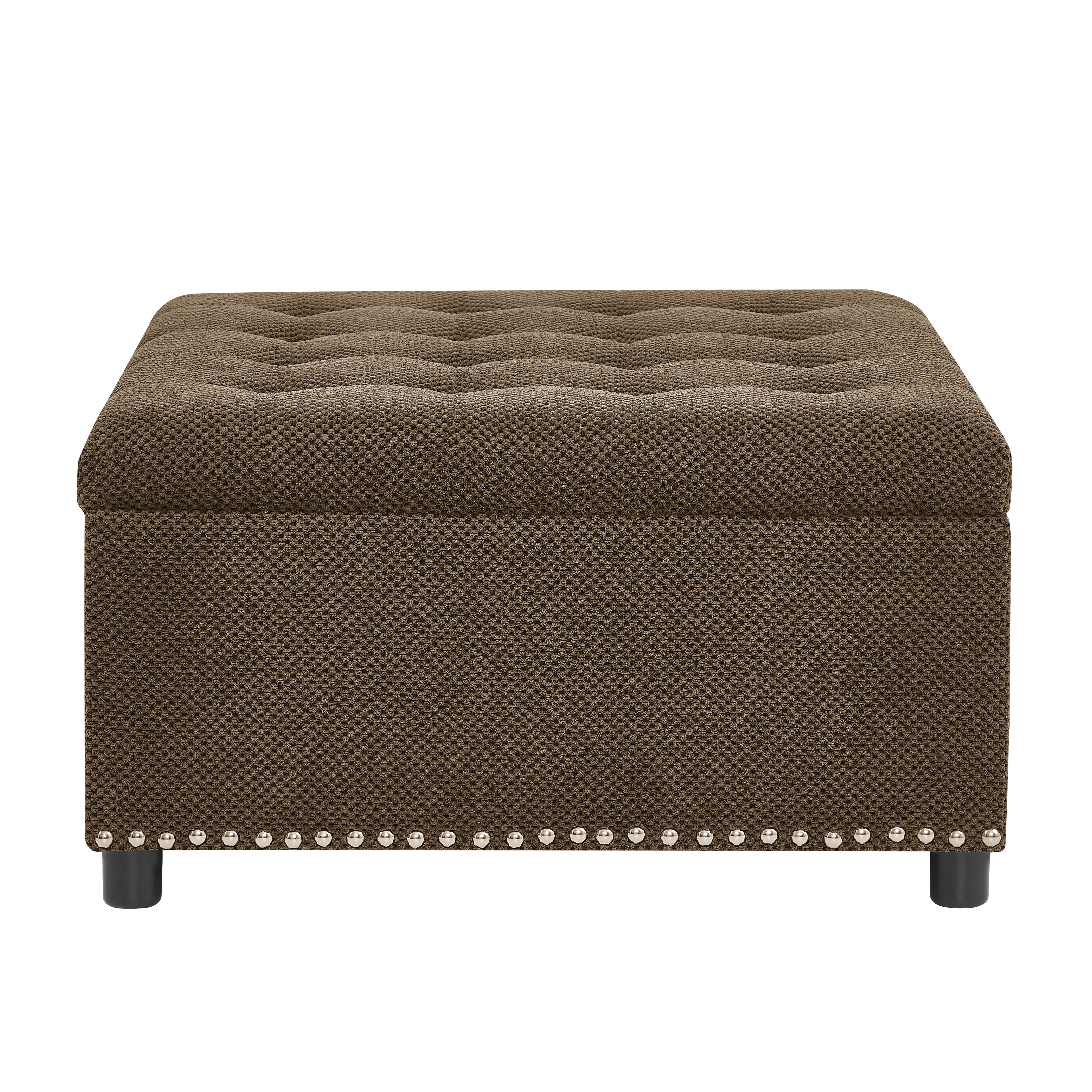 30" Square Tufted Storage Ottoman with Nailhead Trim, Upholstered Cocktail Ottoman with Hidden Storage