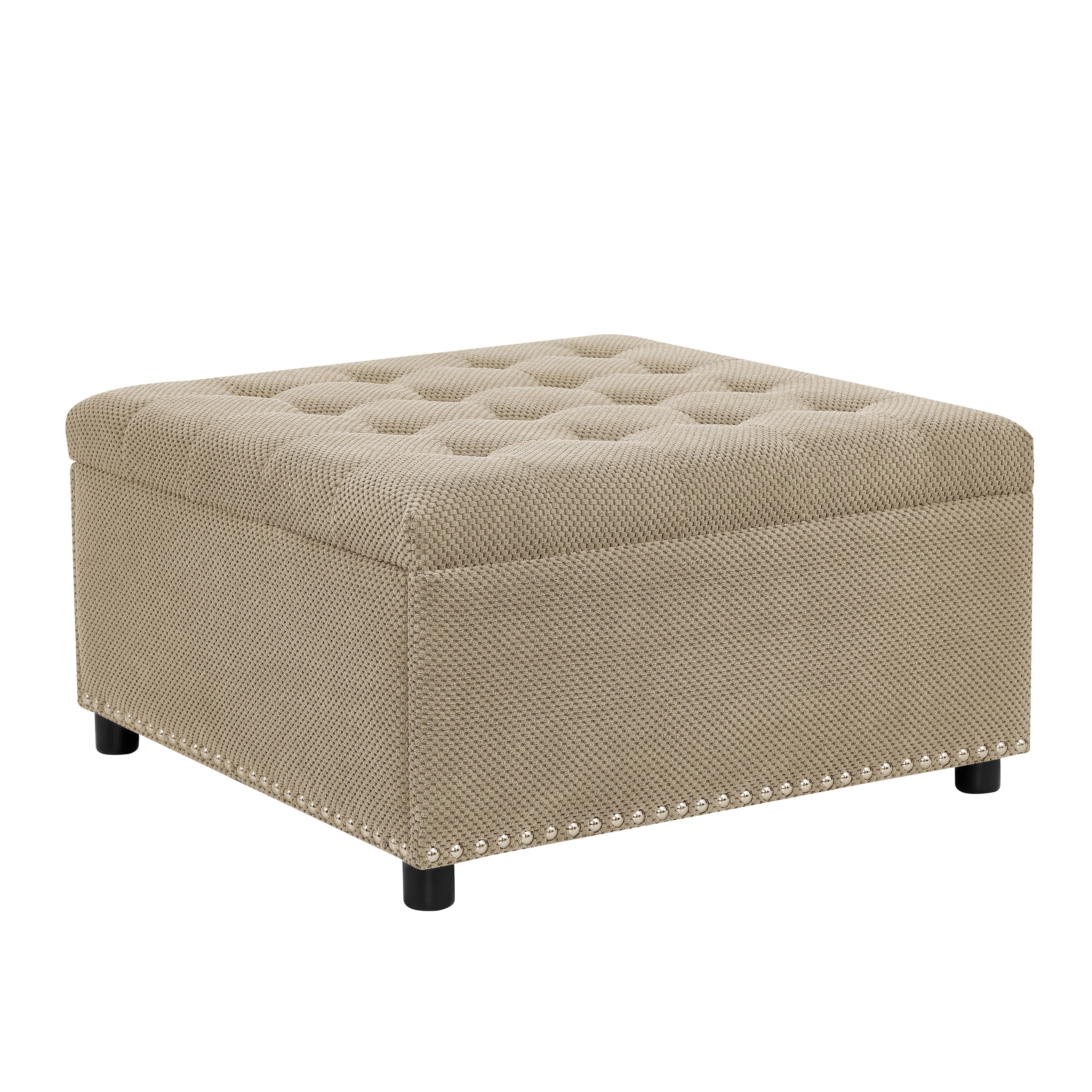 30" Square Tufted Storage Ottoman with Nailhead Trim, Upholstered Cocktail Ottoman with Hidden Storage