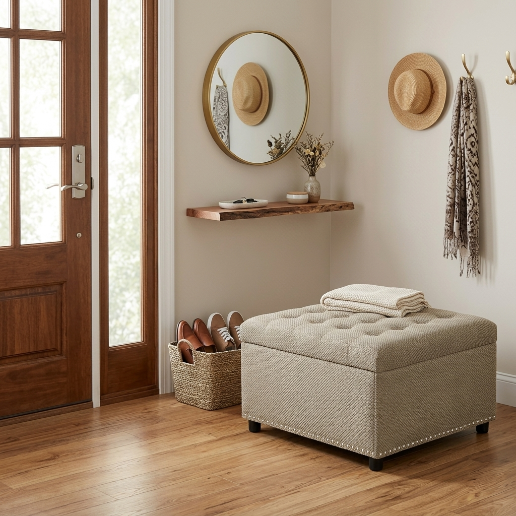 30" Square Tufted Storage Ottoman with Nailhead Trim, Upholstered Cocktail Ottoman with Hidden Storage