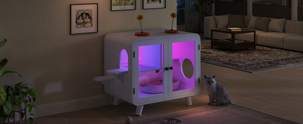 White hidden litter box furniture details