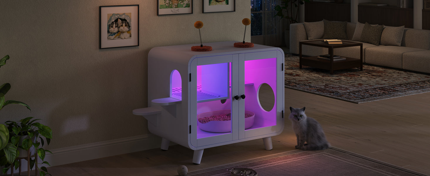 White hidden litter box furniture details