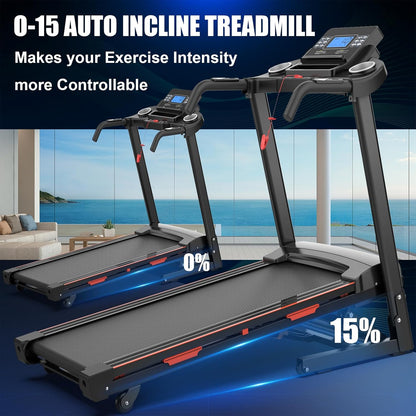 Auto Incline Treadmills for Home- foldble Treadmill 300 lb Capacity 3.25HP Folding Electric Treadmill Max 8.5 MPH Speed Running Machine with Wide Running Area Bluetooth Speaker for Home/Office Use