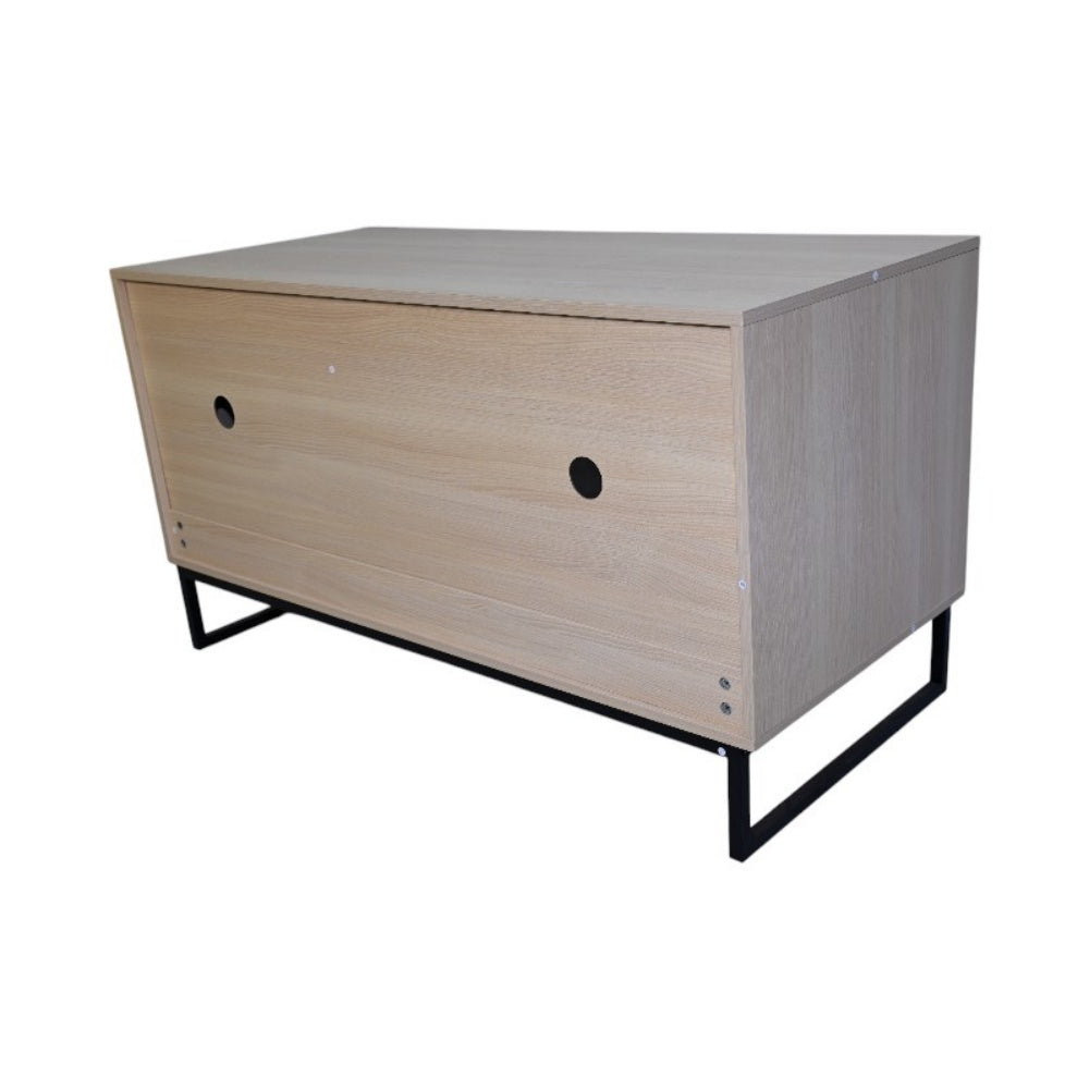 Litter Box Enclosure with Double Doors, Center Cat Entry and Scratching Mat on Metal Base, Light Brown