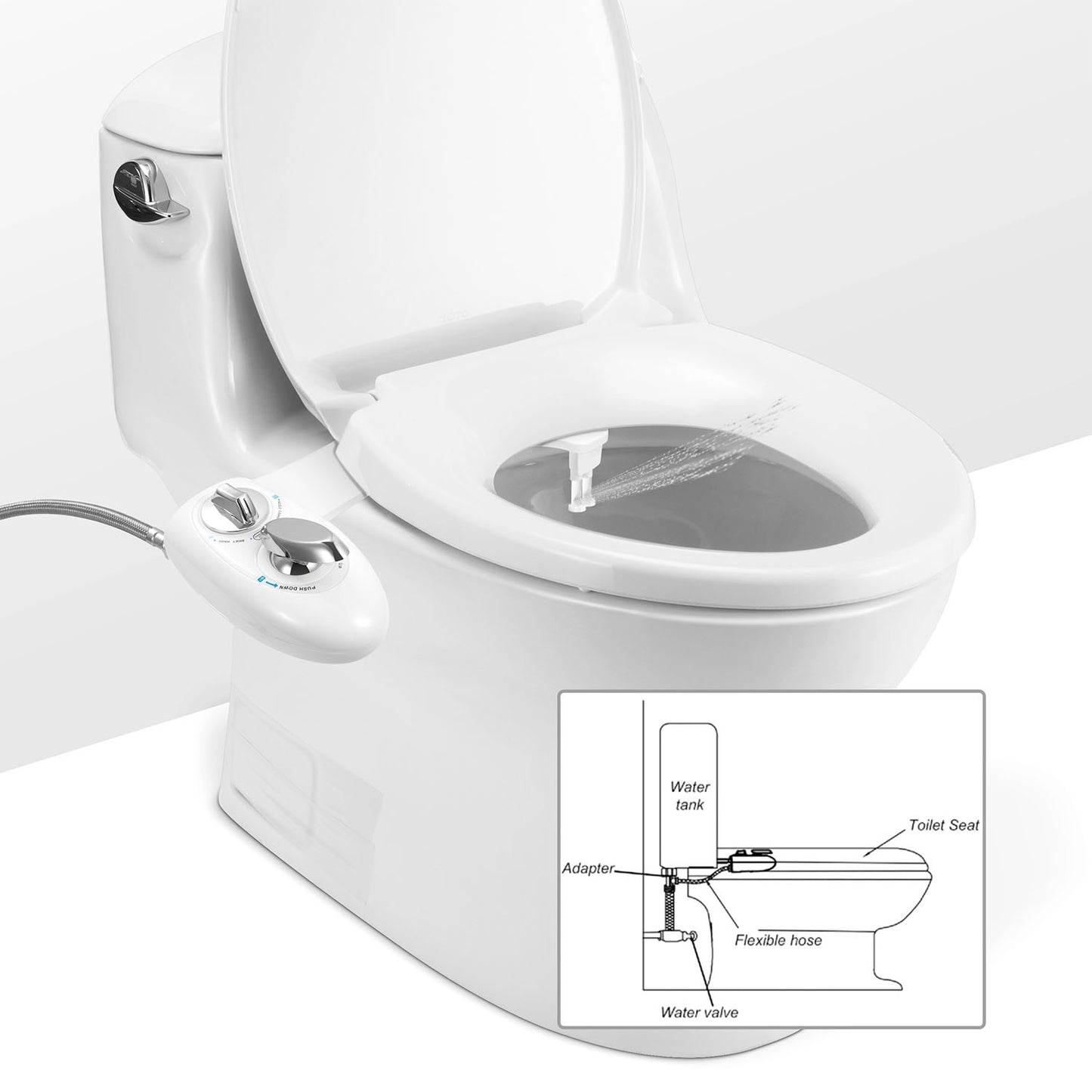 2-Mode Bidet for Toilet, Bidet Wash & Gentle Female Wash Nozzles (Ideal for Pregnant Women), Self-Cleaning Retractable Nozzle, Easy Installation on Standard 2-Piece Toilets