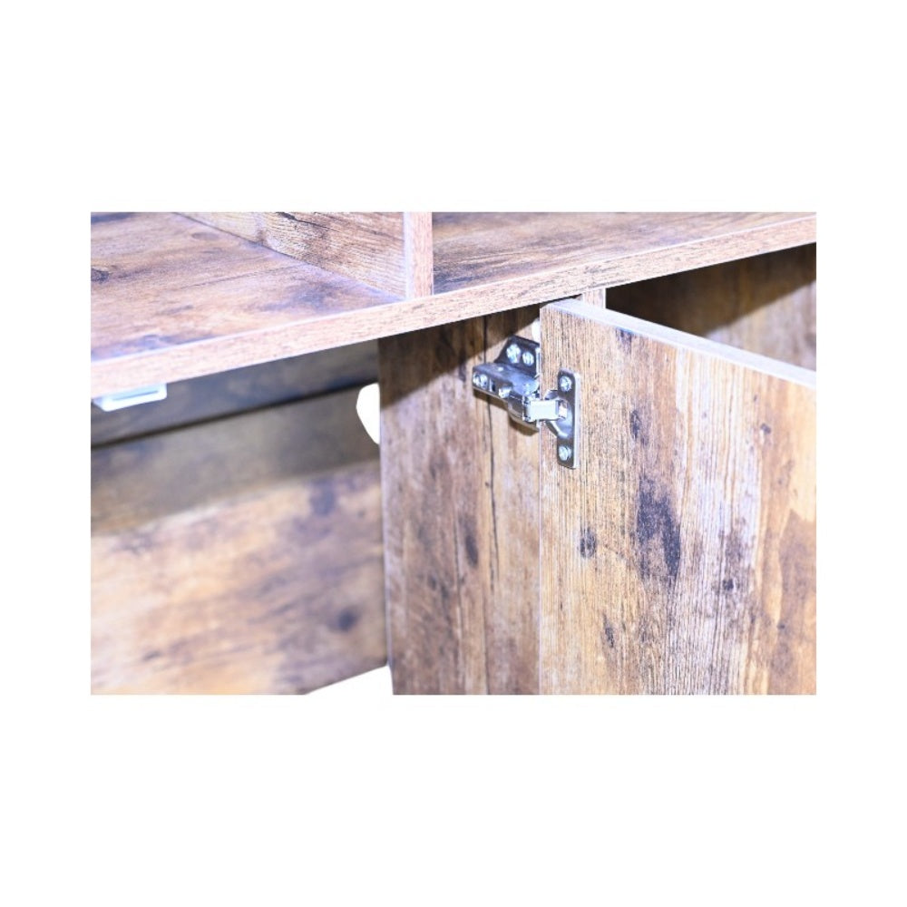 Litter Box Enclosure with Open Storage Shelves and Built-In Scratching Mat, Metal Frame, Rustic Brown