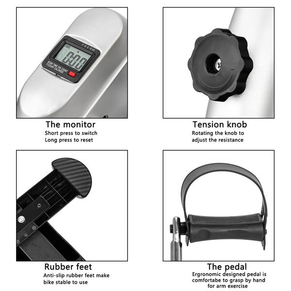 W002K Home Use Hands and Feet Trainer Mini Exercise Bike Silver